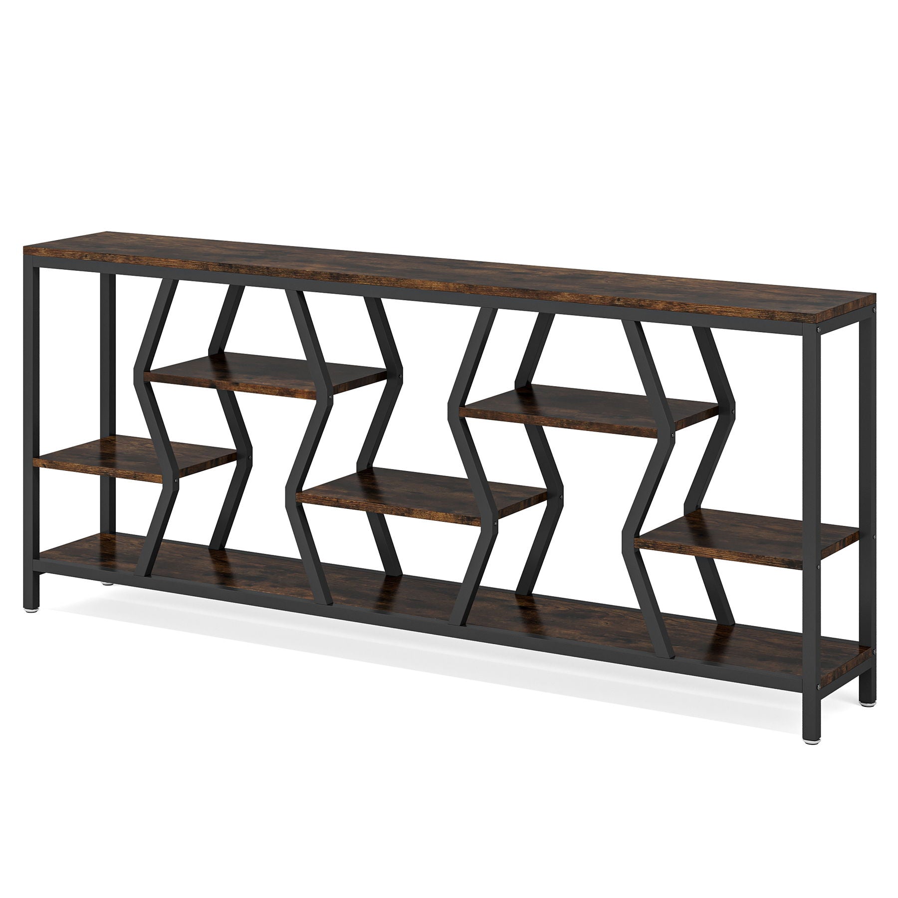 Tribesigns - Extra Long Narrow Sofa Console Table With 4 Tier Storage Shelves - Rustic Brown