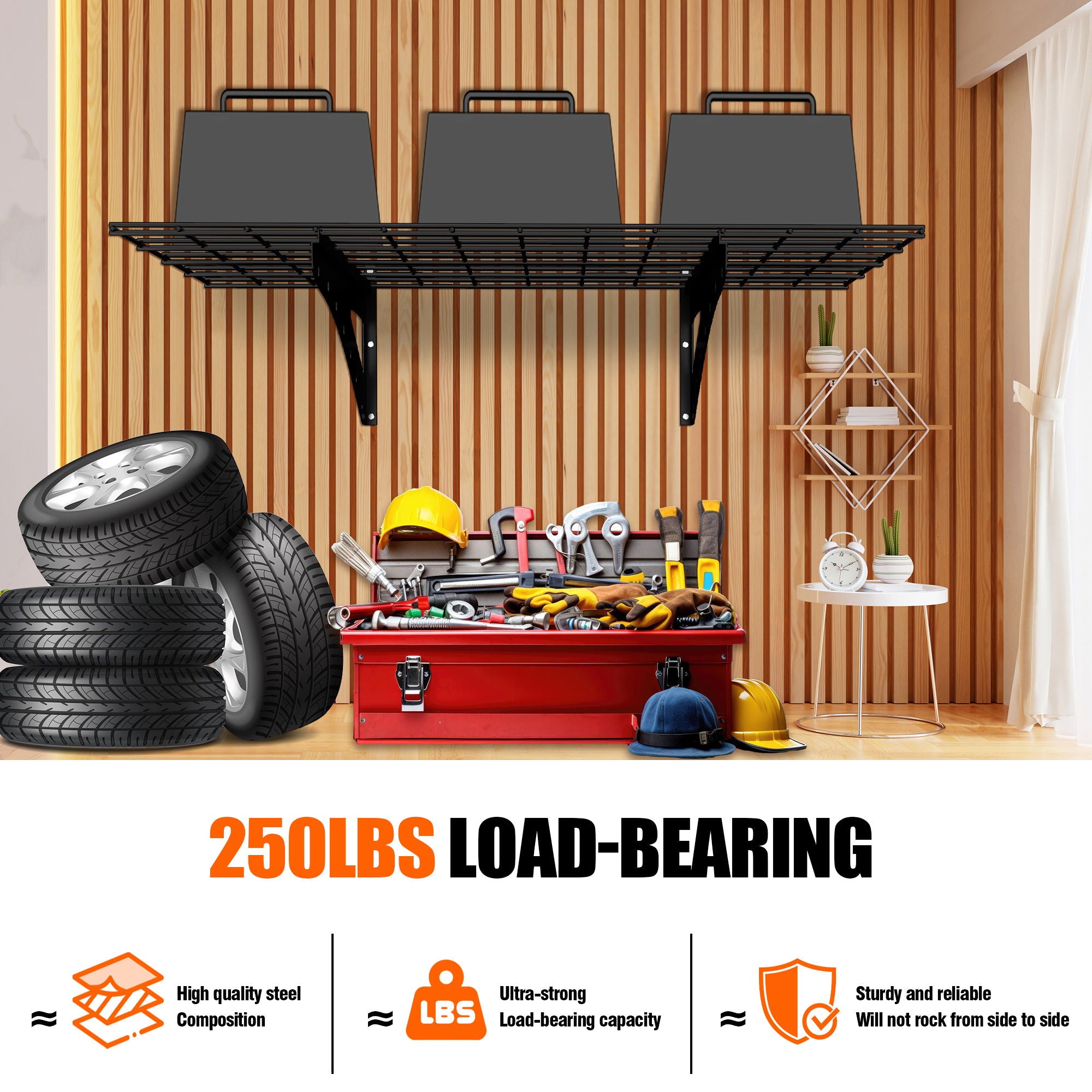 Wall Mounted Wall Shelf For Garage Heavy Duty Wall Shelf, Supermarket Storage Shelf, 2 Pack - Black