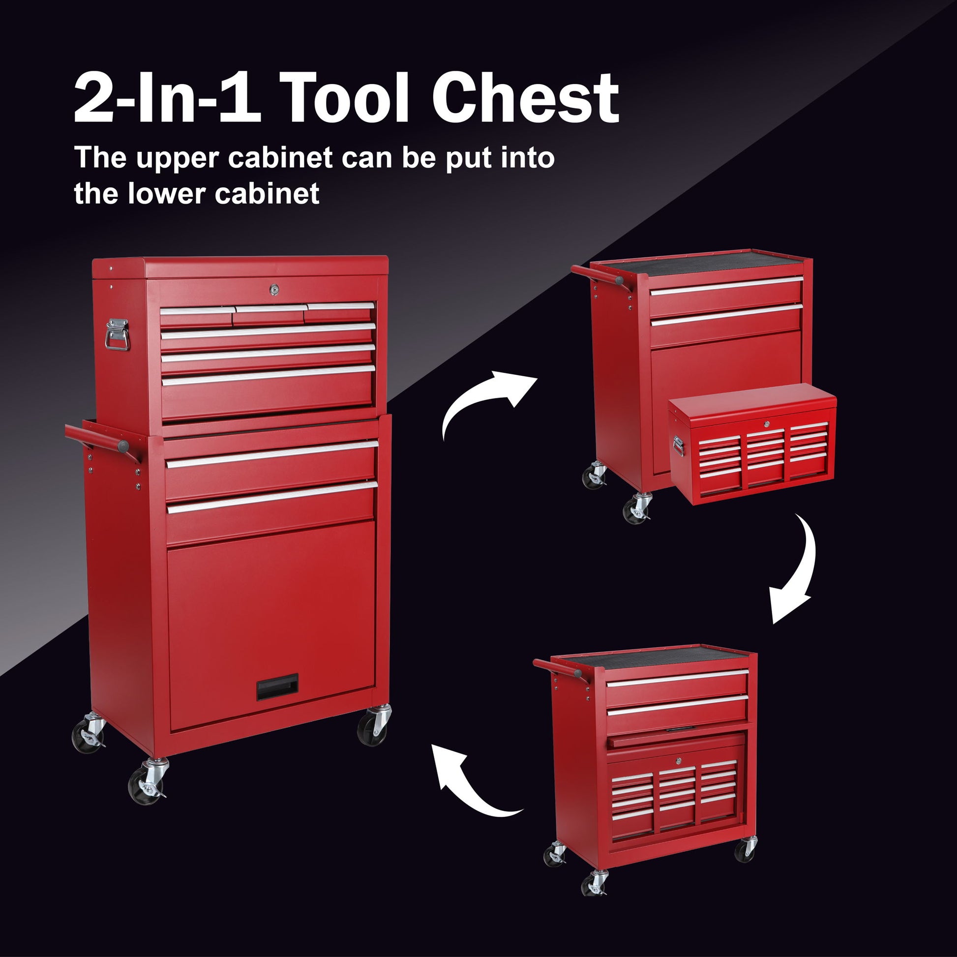8 Drawer Rolling Tool Chest With 2 In 1 Detachable Top Box, Lockable Wheels - Best Buy Furniture