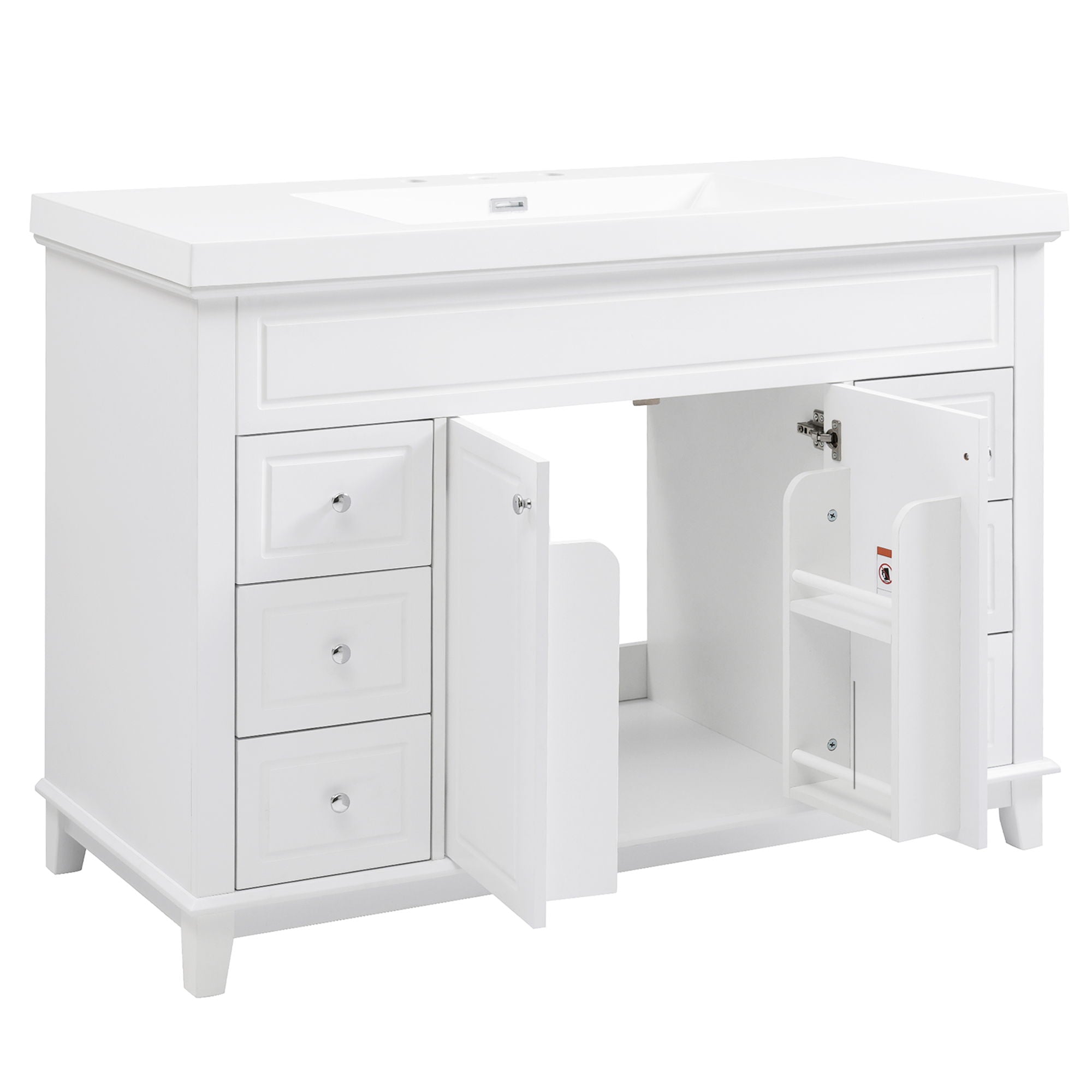 Bathroom Vanity With Sink, 6 Soft Close Drawers & Double Doors - White