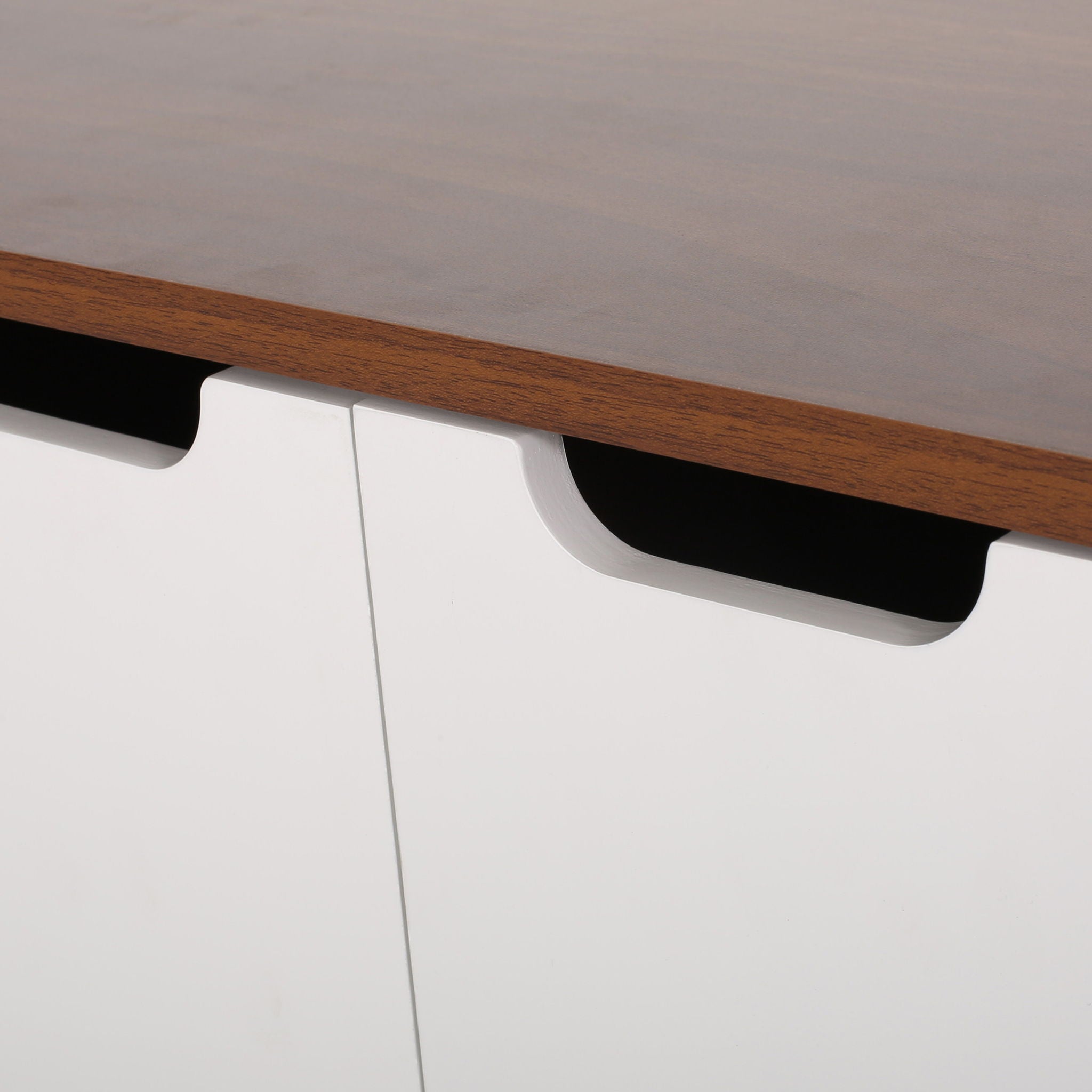 Modern 2 Door Cabinet End Table - White / Walnut