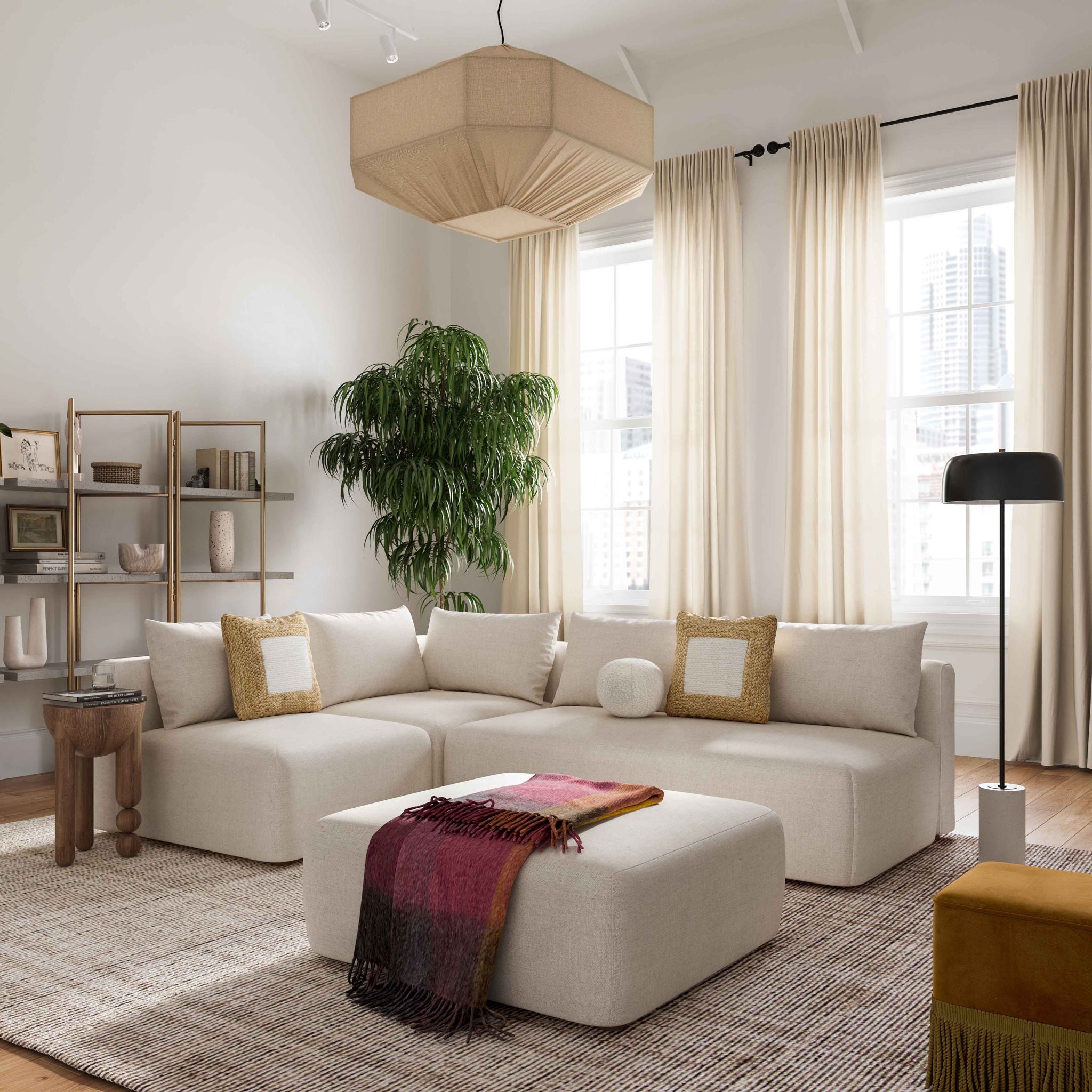 Hangover - 4-Piece Linen Modular Chaise Sectional - Cream