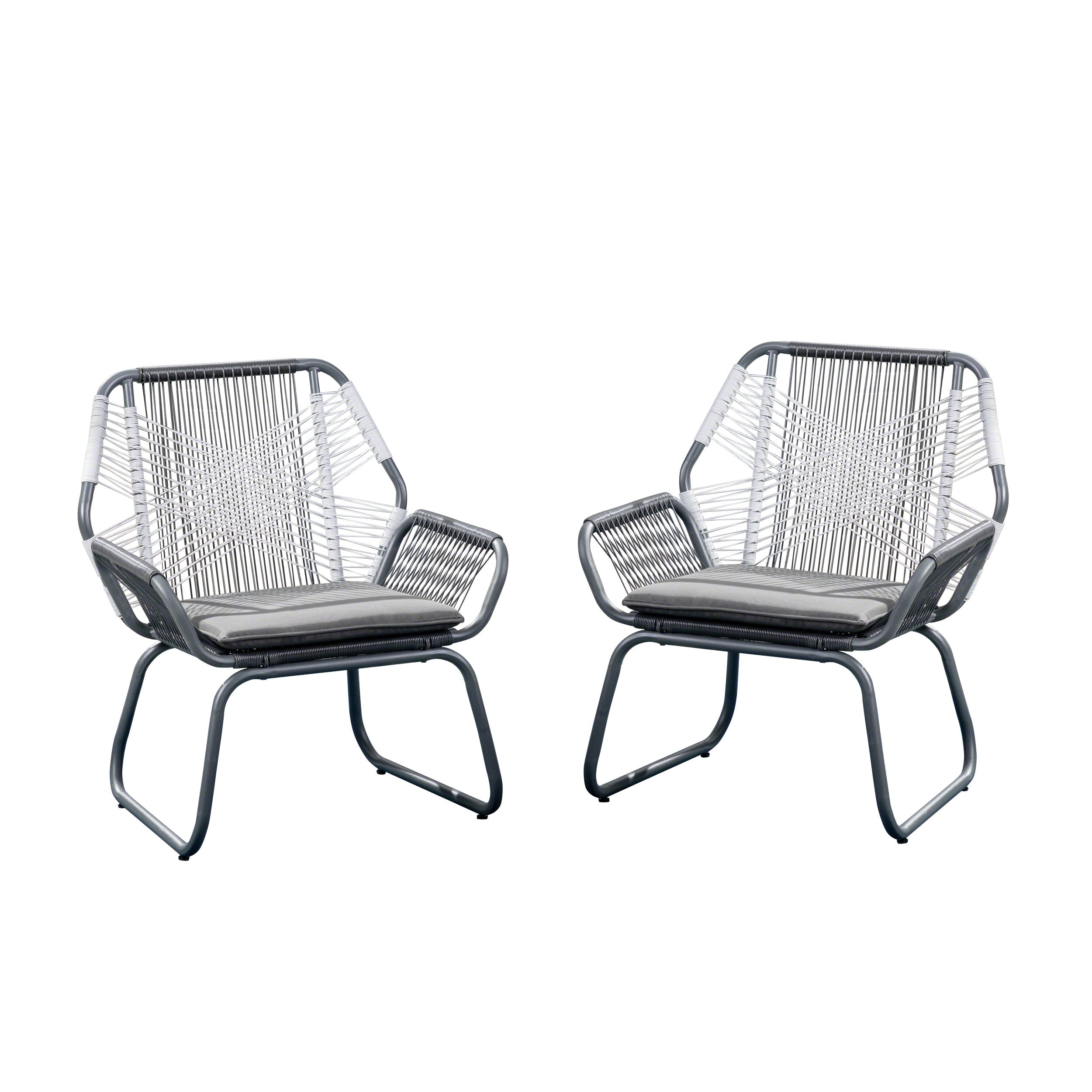 Set of 2 Woven Rattan Outdoor Club Chairs with Cushions