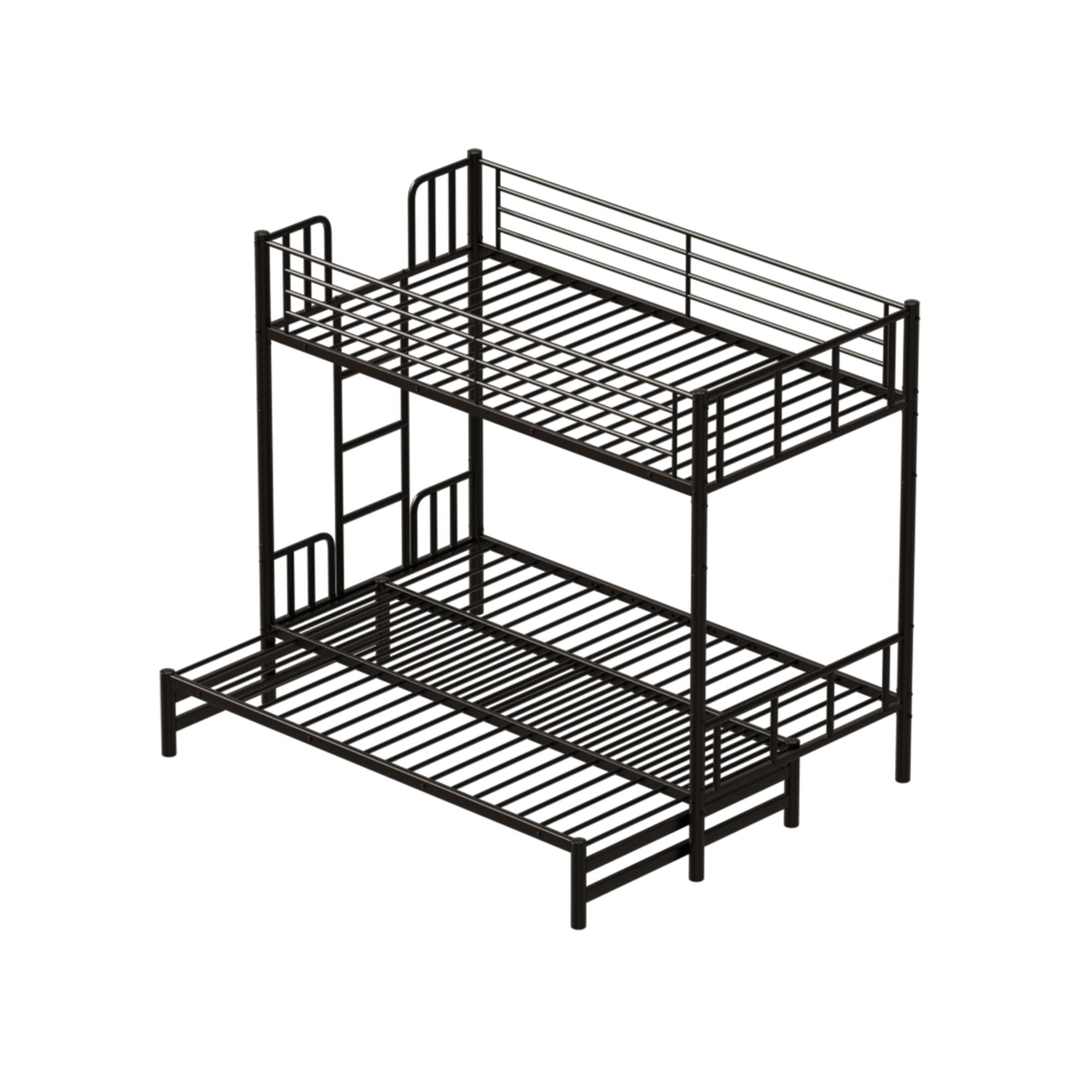 Twin Metal Pull Out Bunk Bed With Guardrail And Built In Ladder, Space Saving Convertible Frame For Bedroom - Black