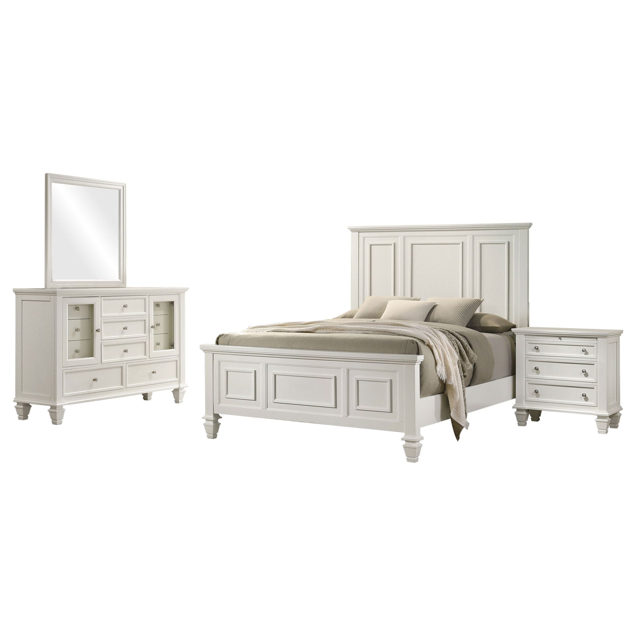 Cortina - 4 Piece Queen Bedroom Set With Ornate Panels And Storage - Cream White