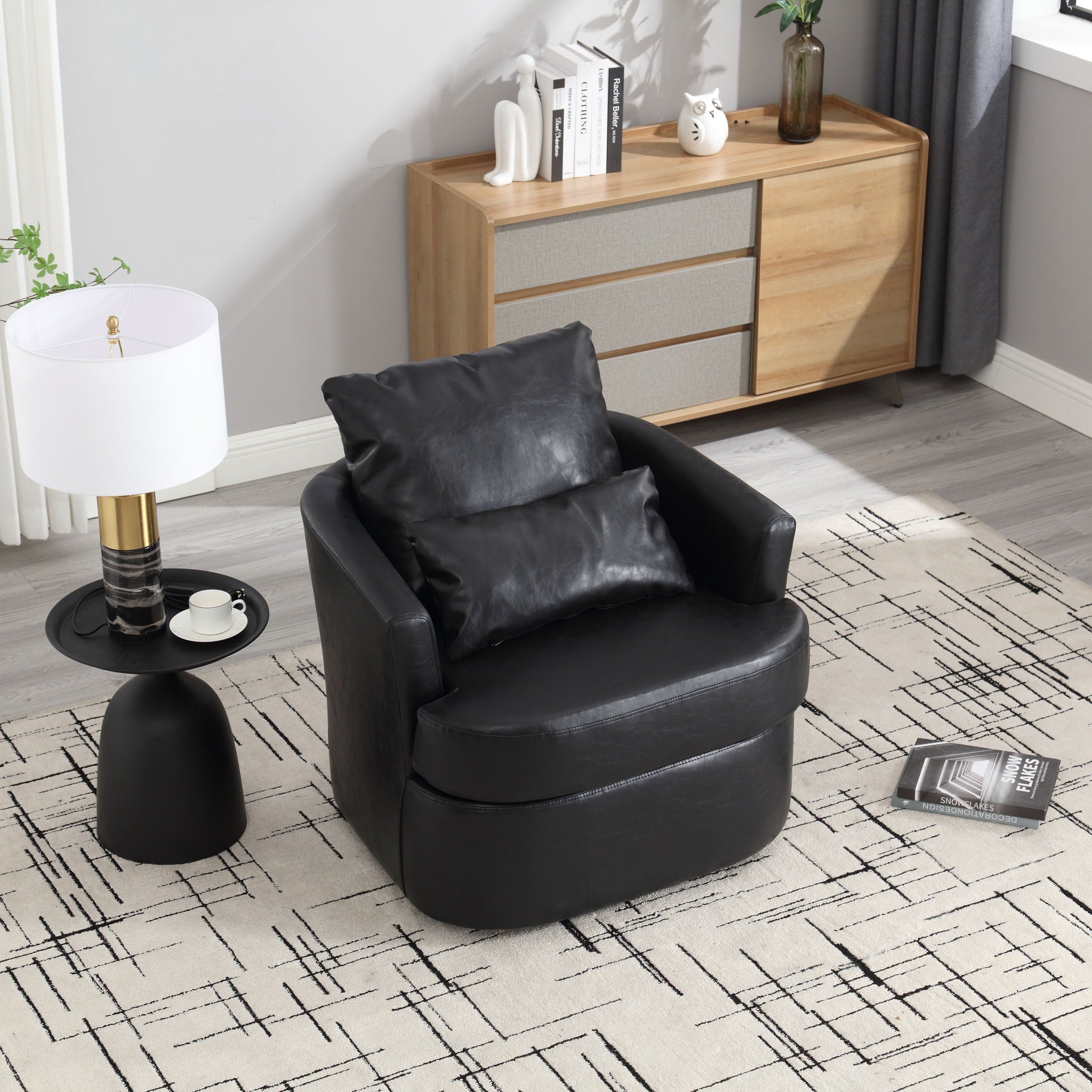 Modern Barrel Comfy Round Accent Sofa Chair, 360 Degree Swivel
