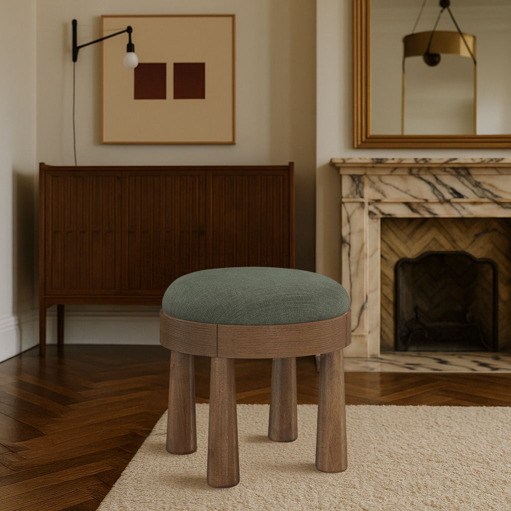 Larea - Linen Textured Fabric Upholstered Ottoman - Walnut Base - Best Buy Furniture