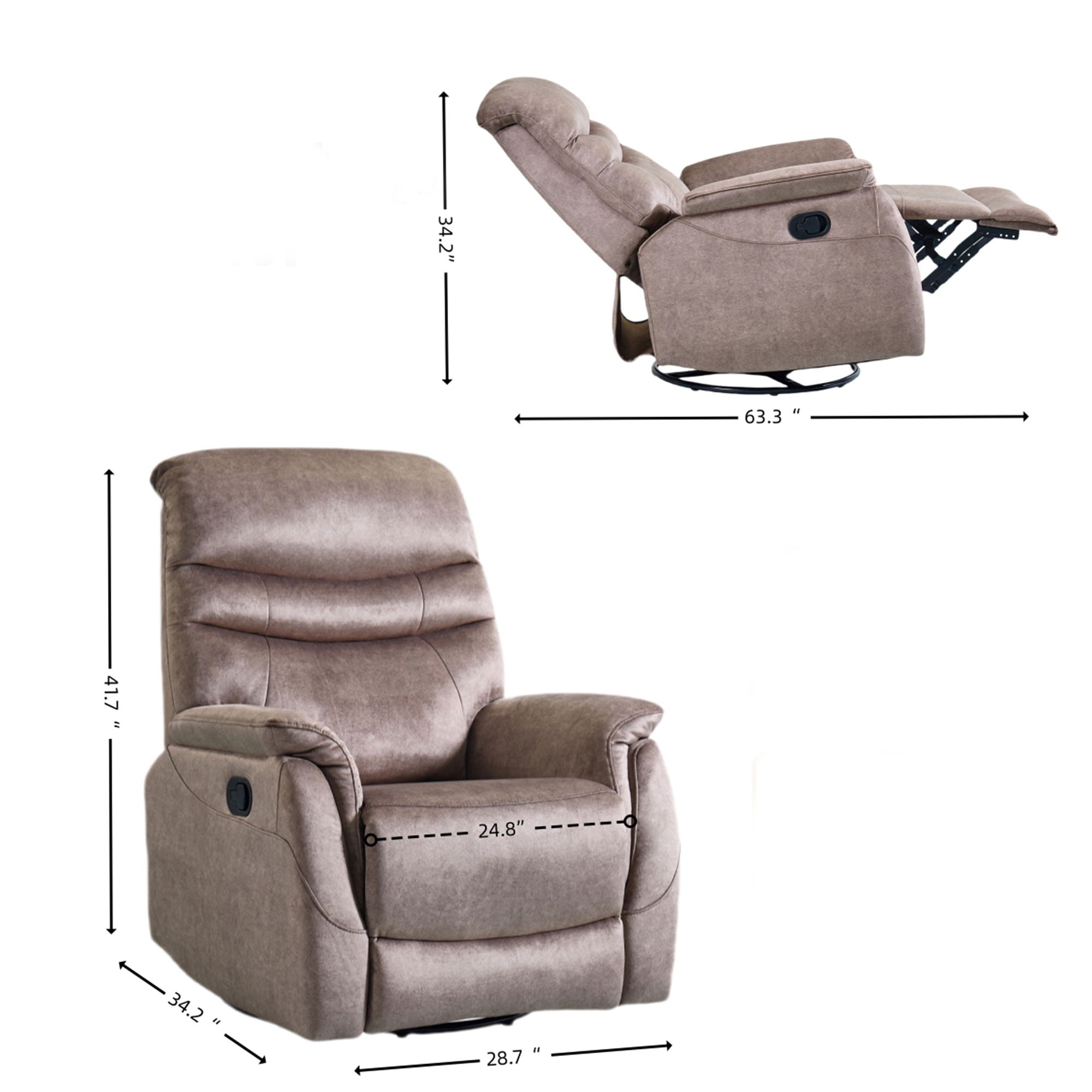 Rocking Swivel Recliner Chair For Living Room, 360 Degree Swivel, Adjustable Modern Reclining Chair, Classic And Traditional Recliner Sofa With Lumbar Support - Dark Gray