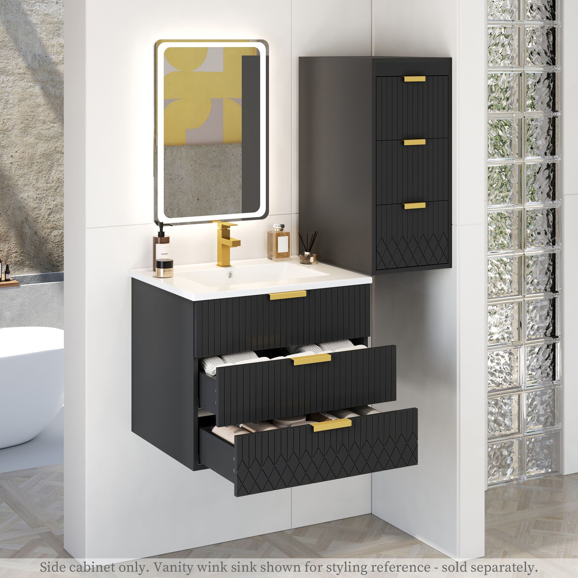Modern Wall Mounted Floating Cabinet With Drawers For Bathroom