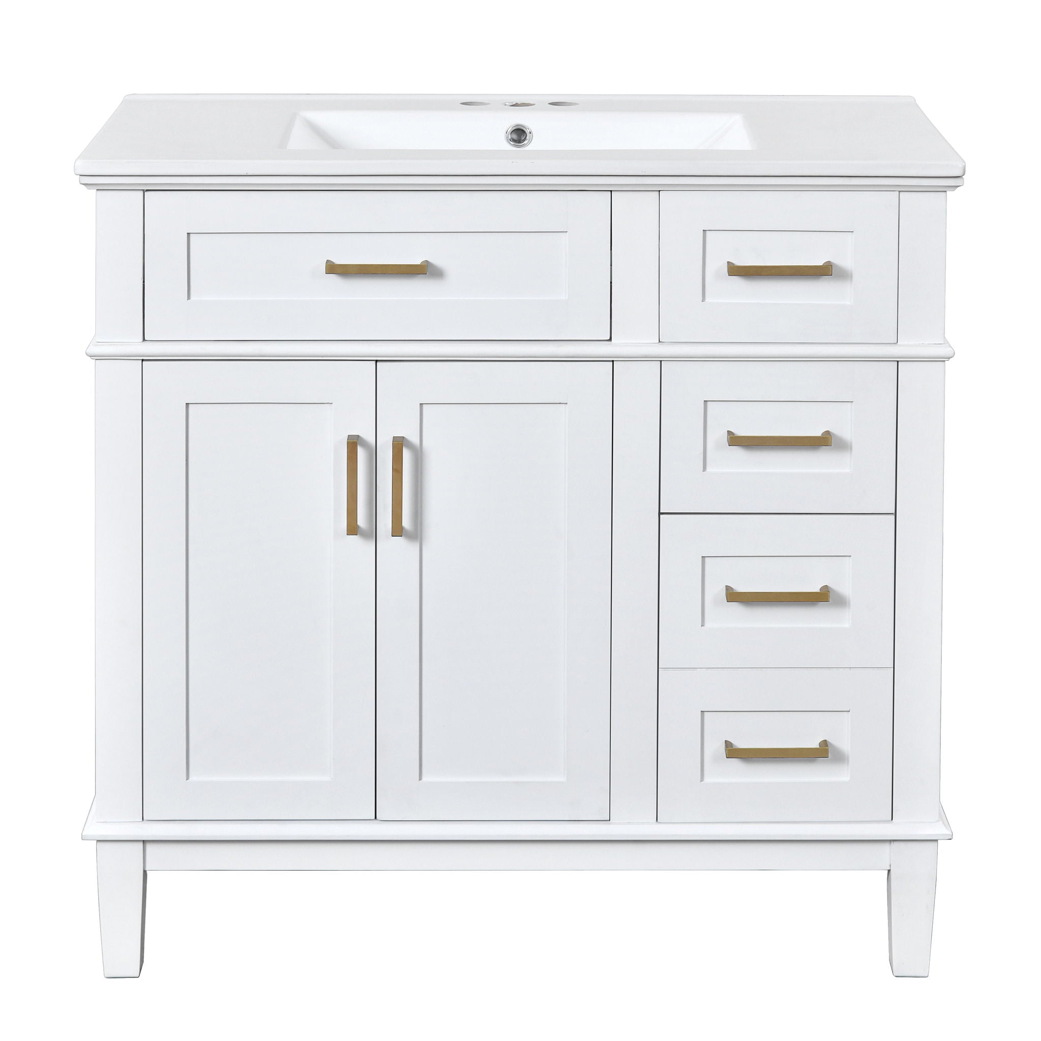 Bathroom Vanity With Sink, Soft Close Doors, And Storage Drawers, 36" - White