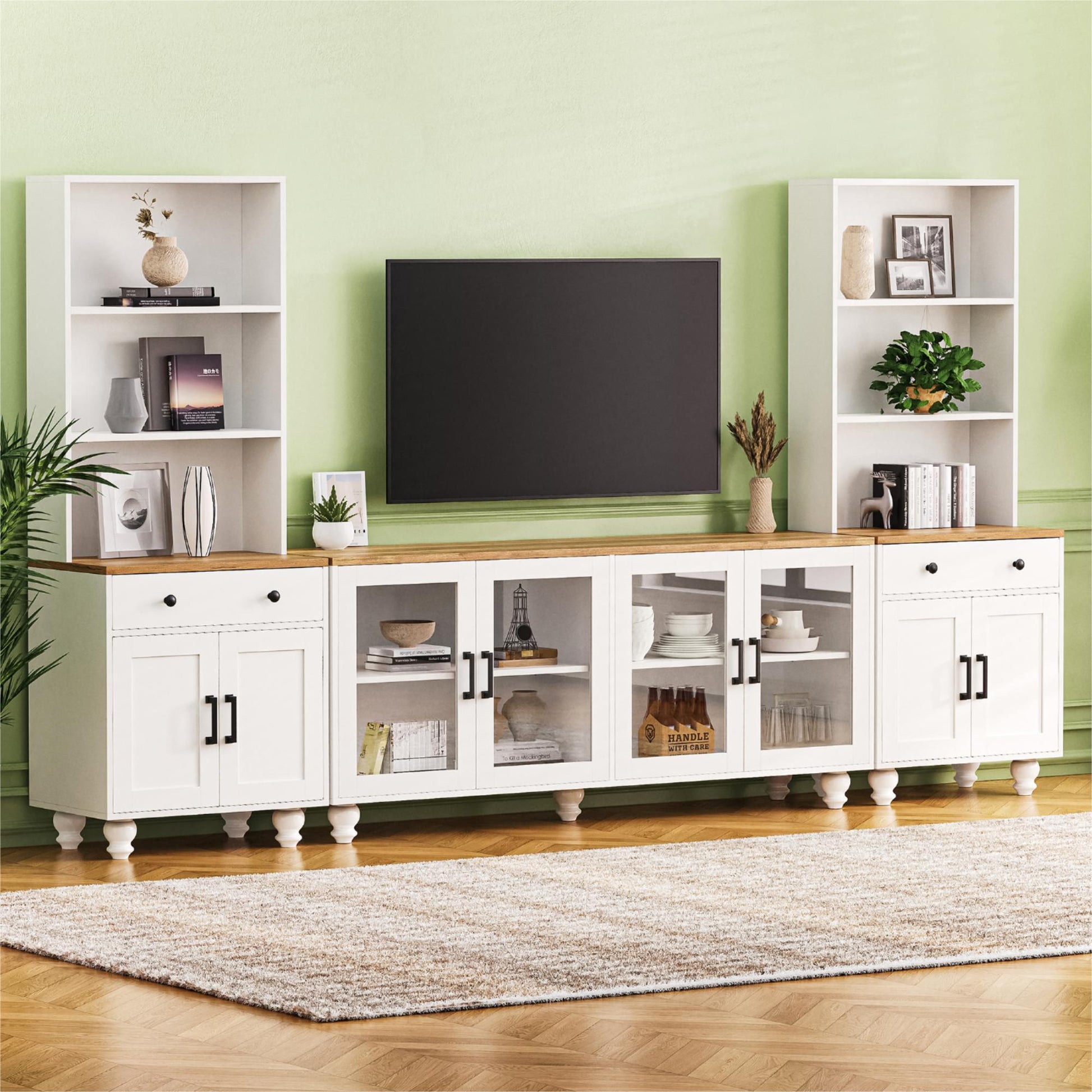 Farmhouse TV Stand With Solid Wood Gourd Shaped Legs For TVs Up To 70" - Best Buy Furniture