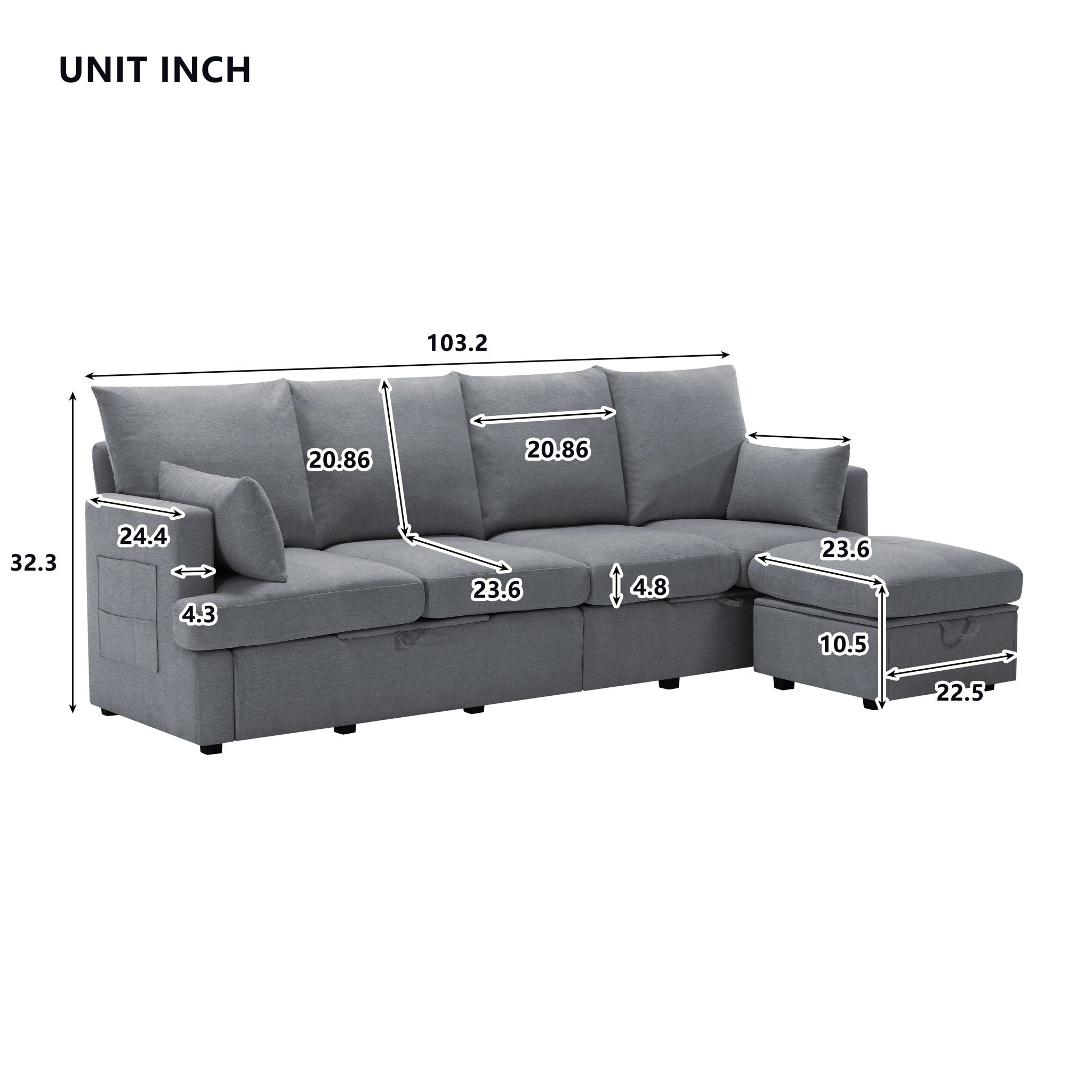 Modern Modular Sofa, 6 Seat Chenile Sectional Couch Set With 2 Pilows Included, Freely Combinable
