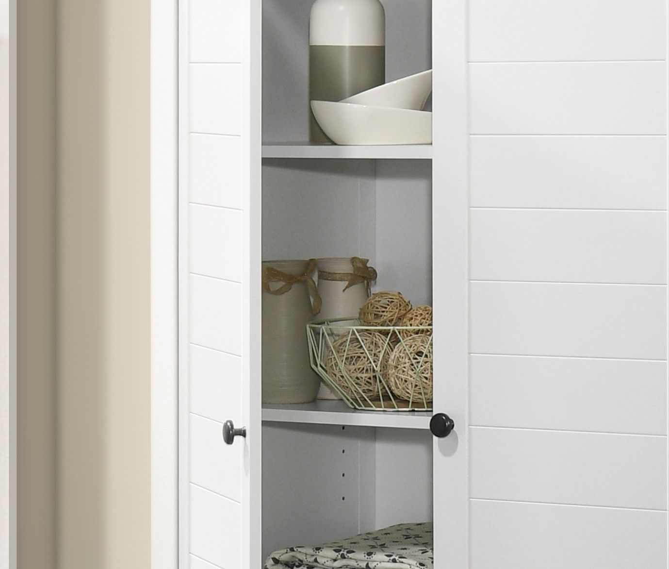 Claire - Storage Cabinet With Oak Accent Finish And Framed Slatted Panel Design - White - Best Buy Furniture