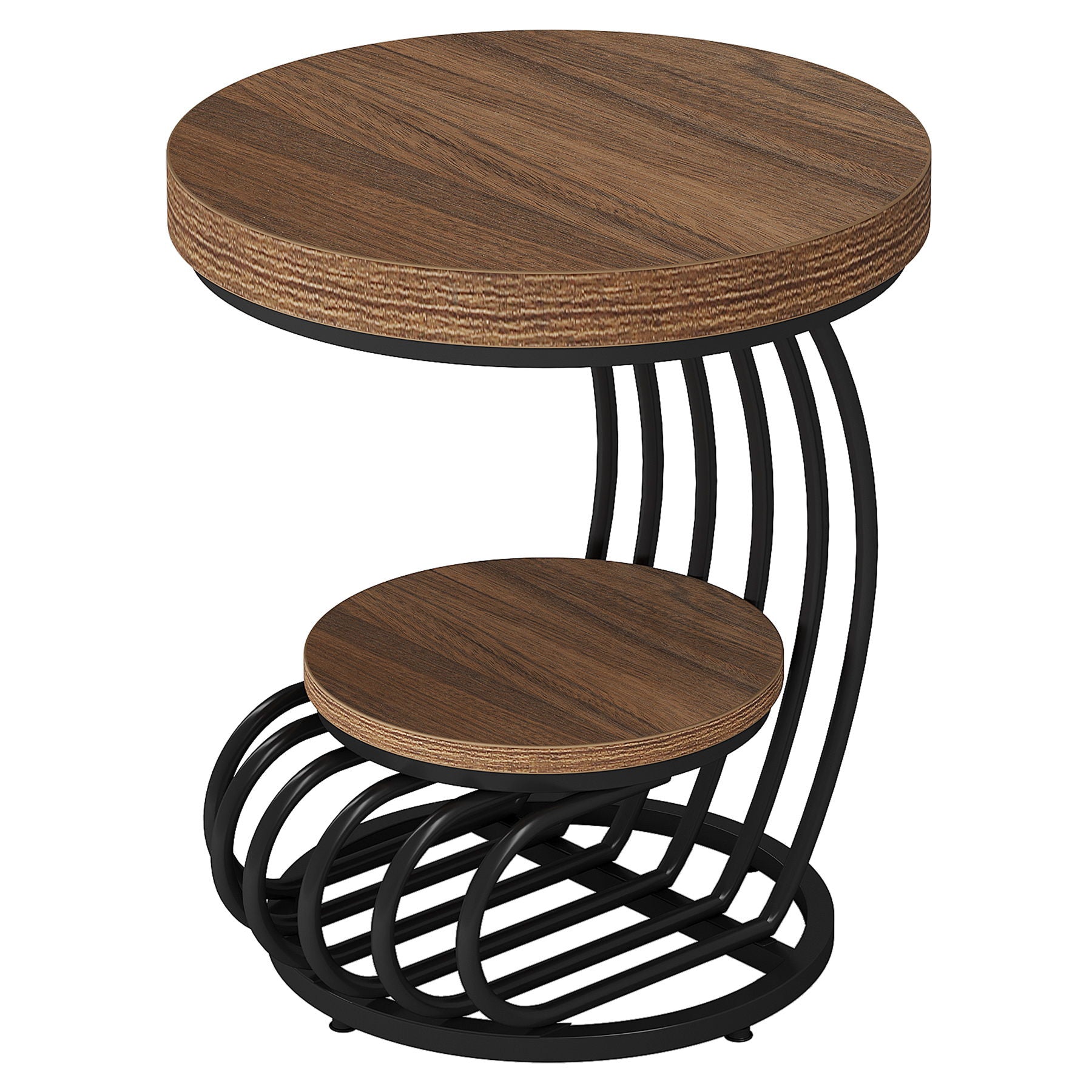 Round Vintage End Table With 2 Tier Storage