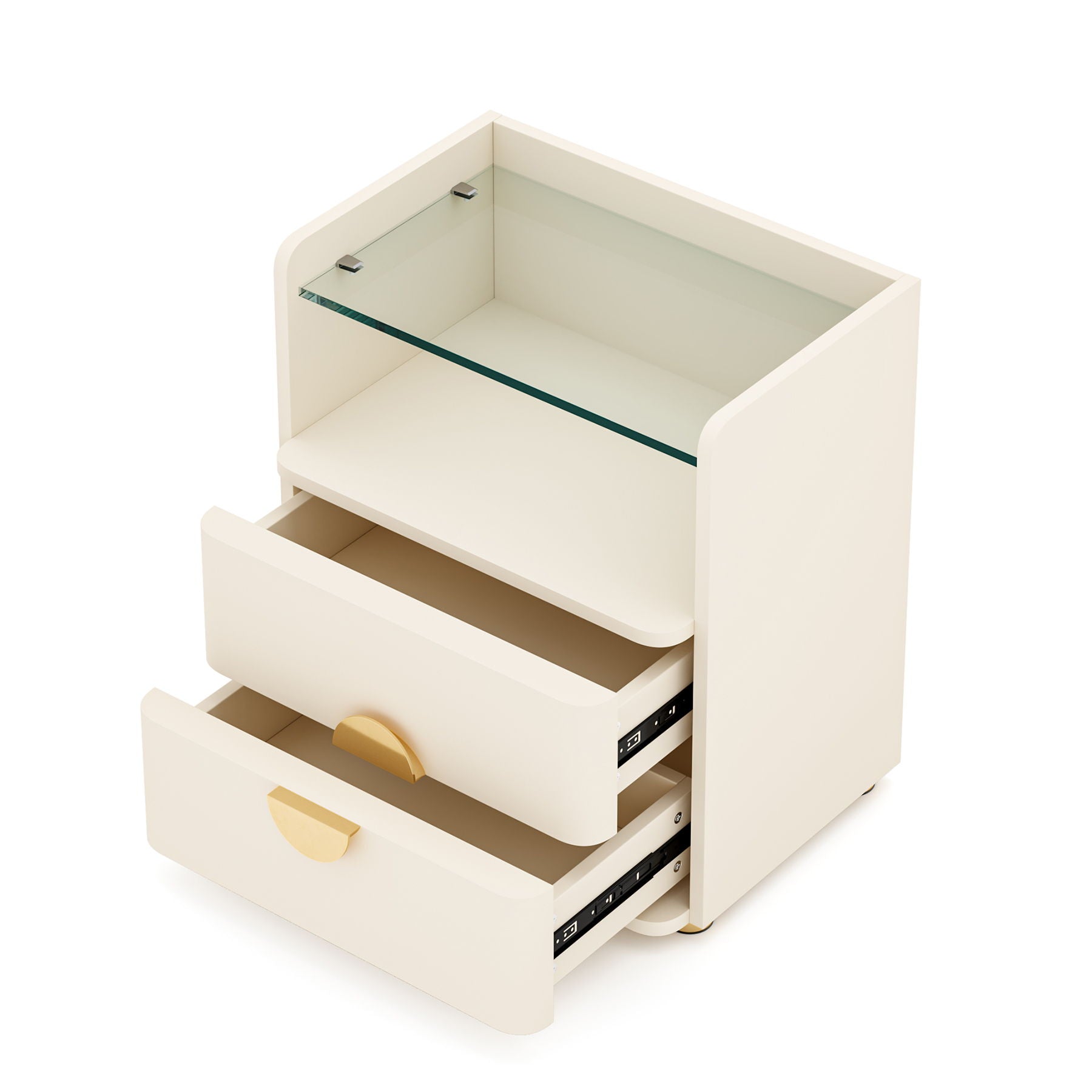 2 Drawer Nightstand With Open Shelf, Bedside Table - Beige
