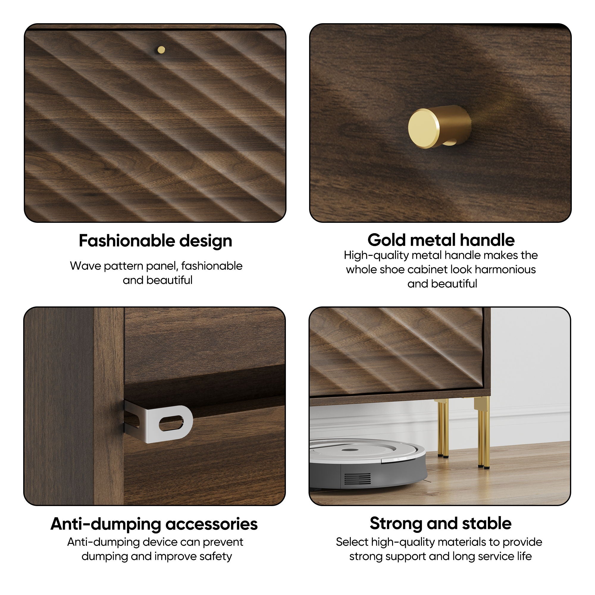 Shoe Cabinet, Freestanding Organizer For Entryway - Walnut