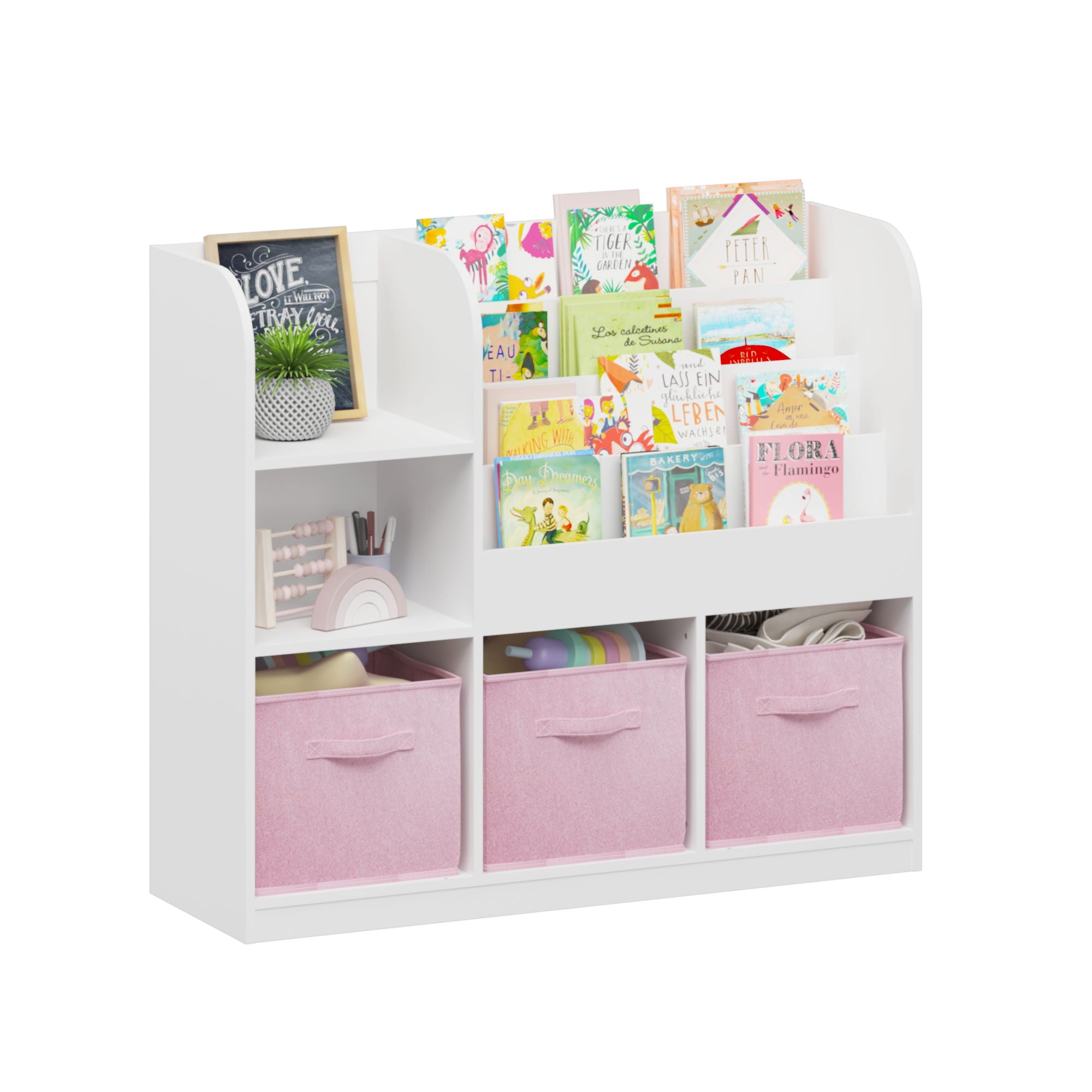 Bookcase And Bookshelf With 3 Collapsible Drawers, Multifunctional Display Stand