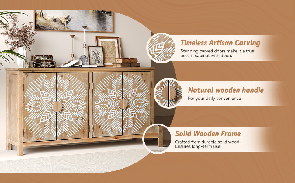 60" Wood Accent Cabinet with 4 Doors Brown and Antique White