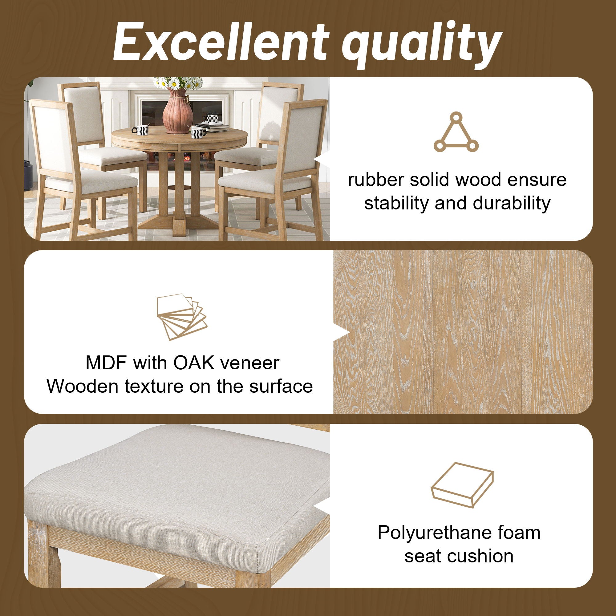 5 Piece Dining Set With Extendable Round Table And Upholstered Chairs