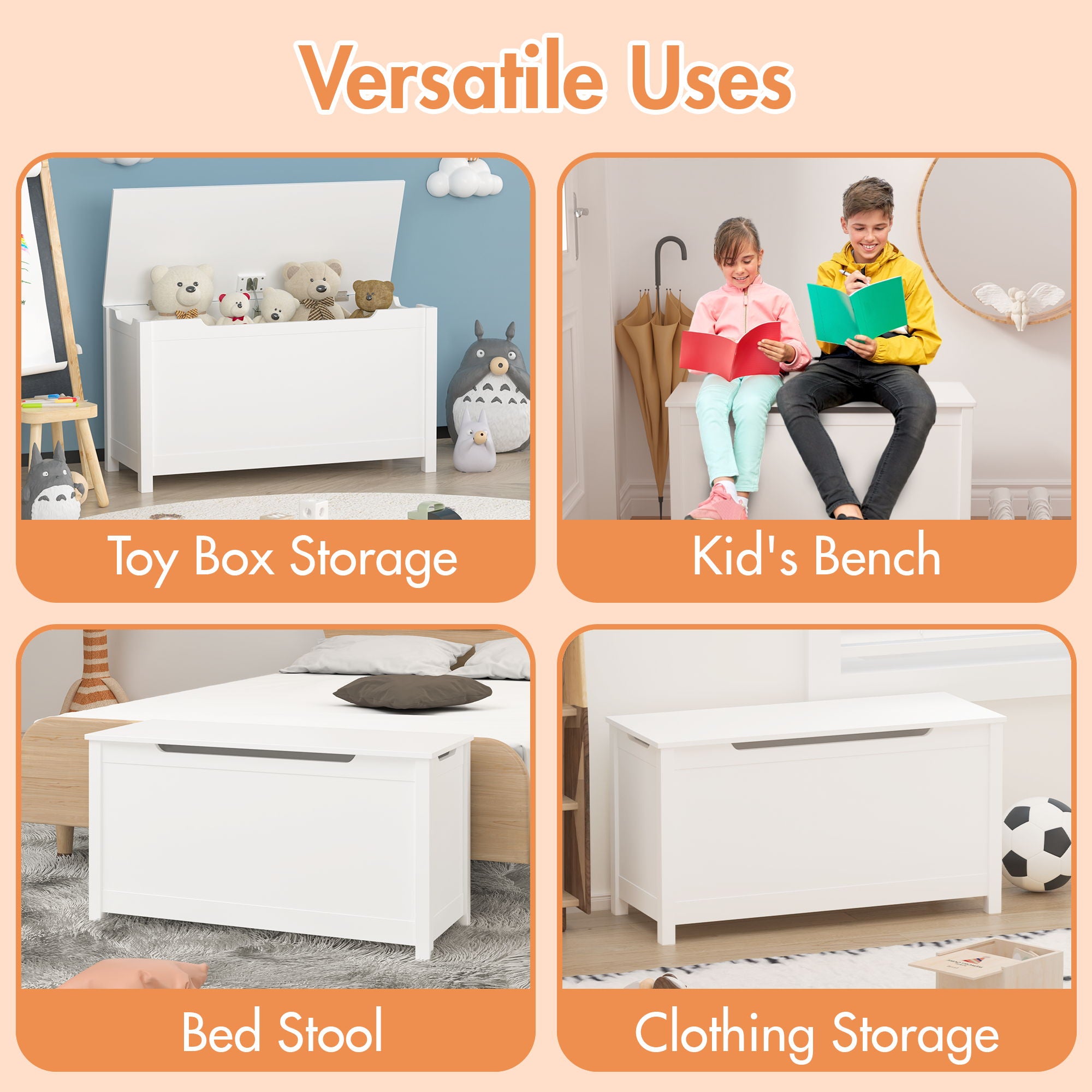 Toy Box Storage With Safety Hinged Lid