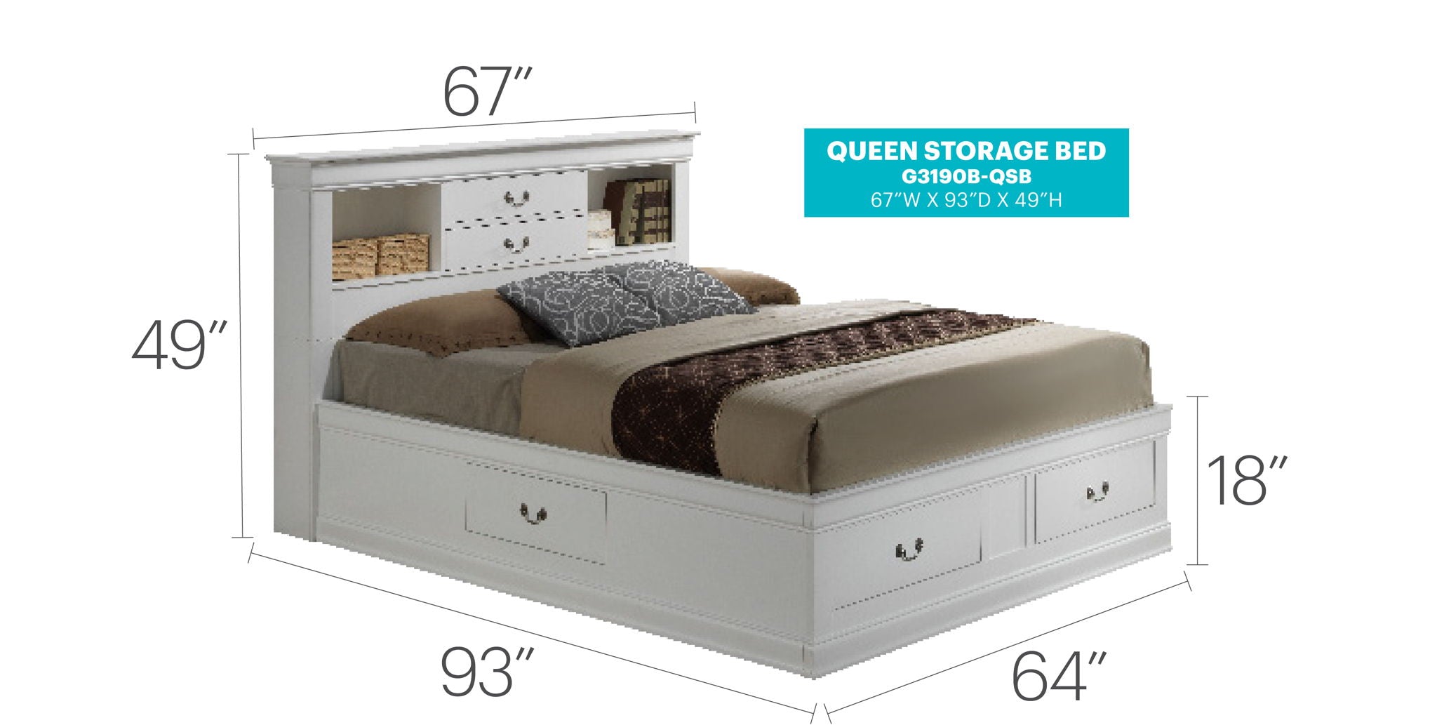 Louis Phillipe - Bookcase Storage Bed