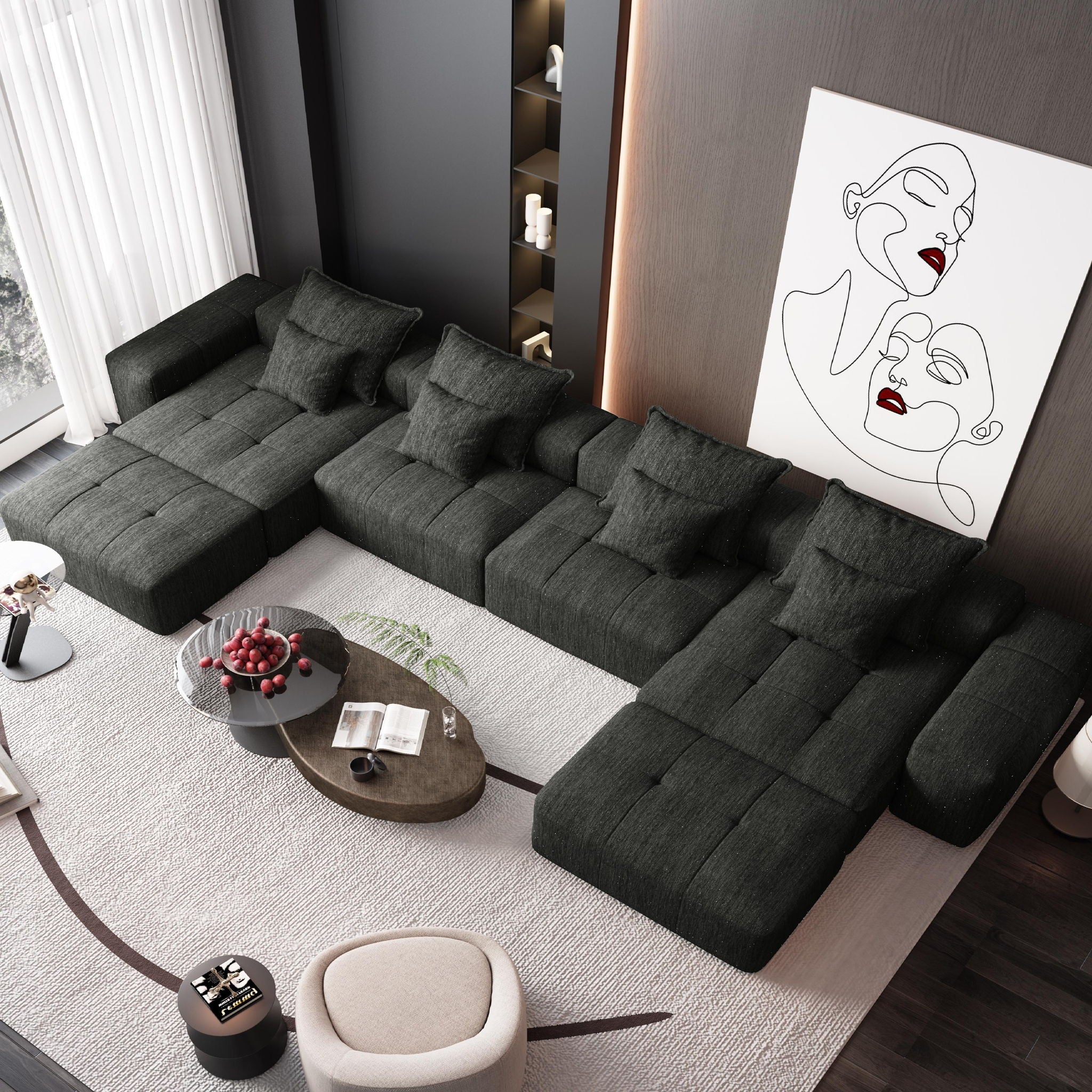 Modern Oversized Diy Combination Modular Sectional Sofa With Pillows