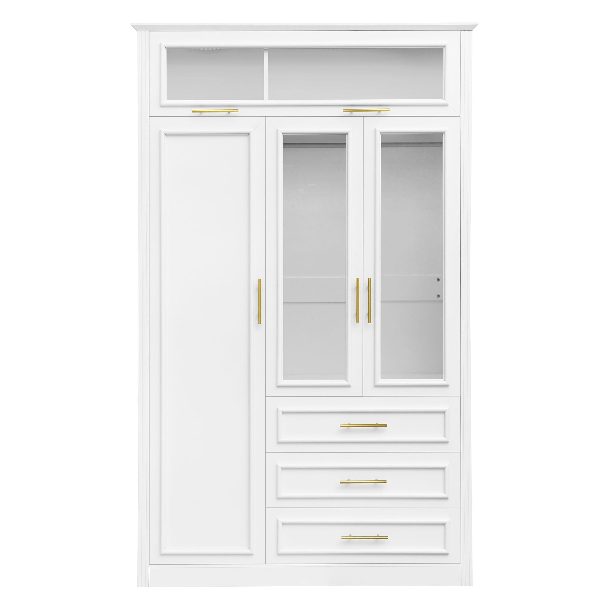 3 Door Wardrobe Armoire With LED Lighting And 3 Drawers - White