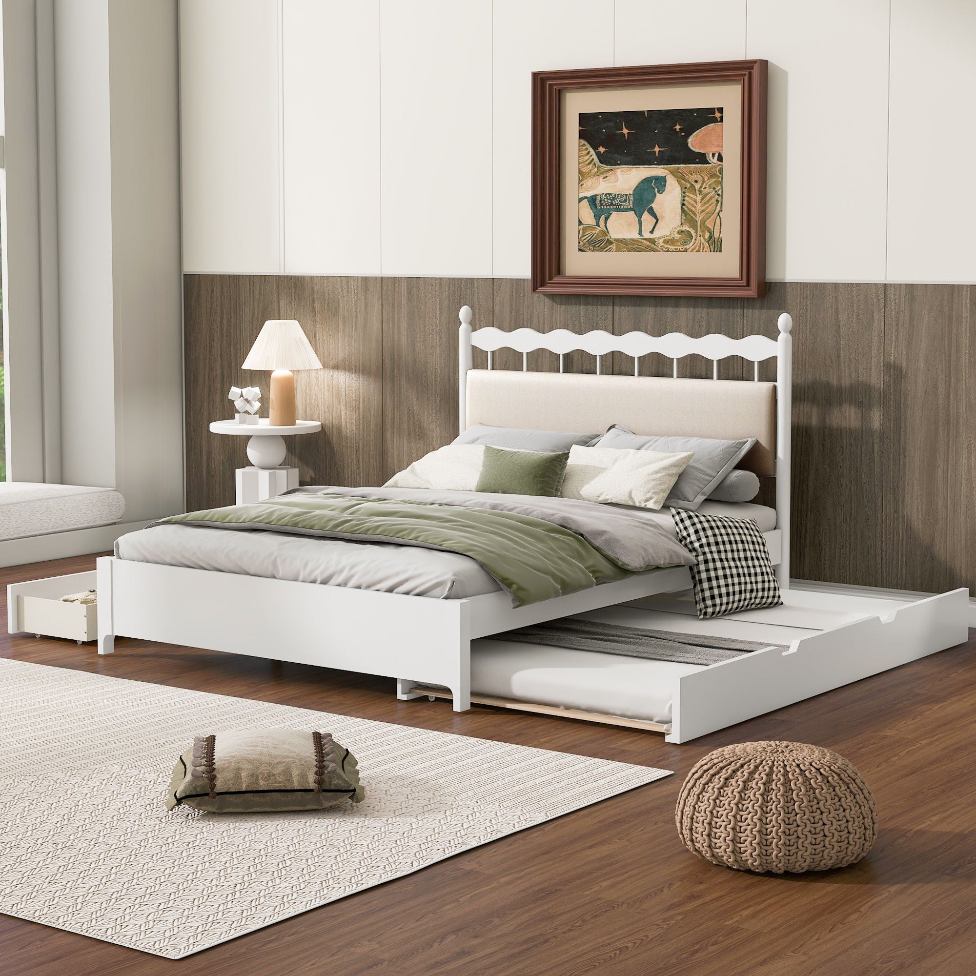 Storage Platform Bed With 2 Big Drawers & Trundle