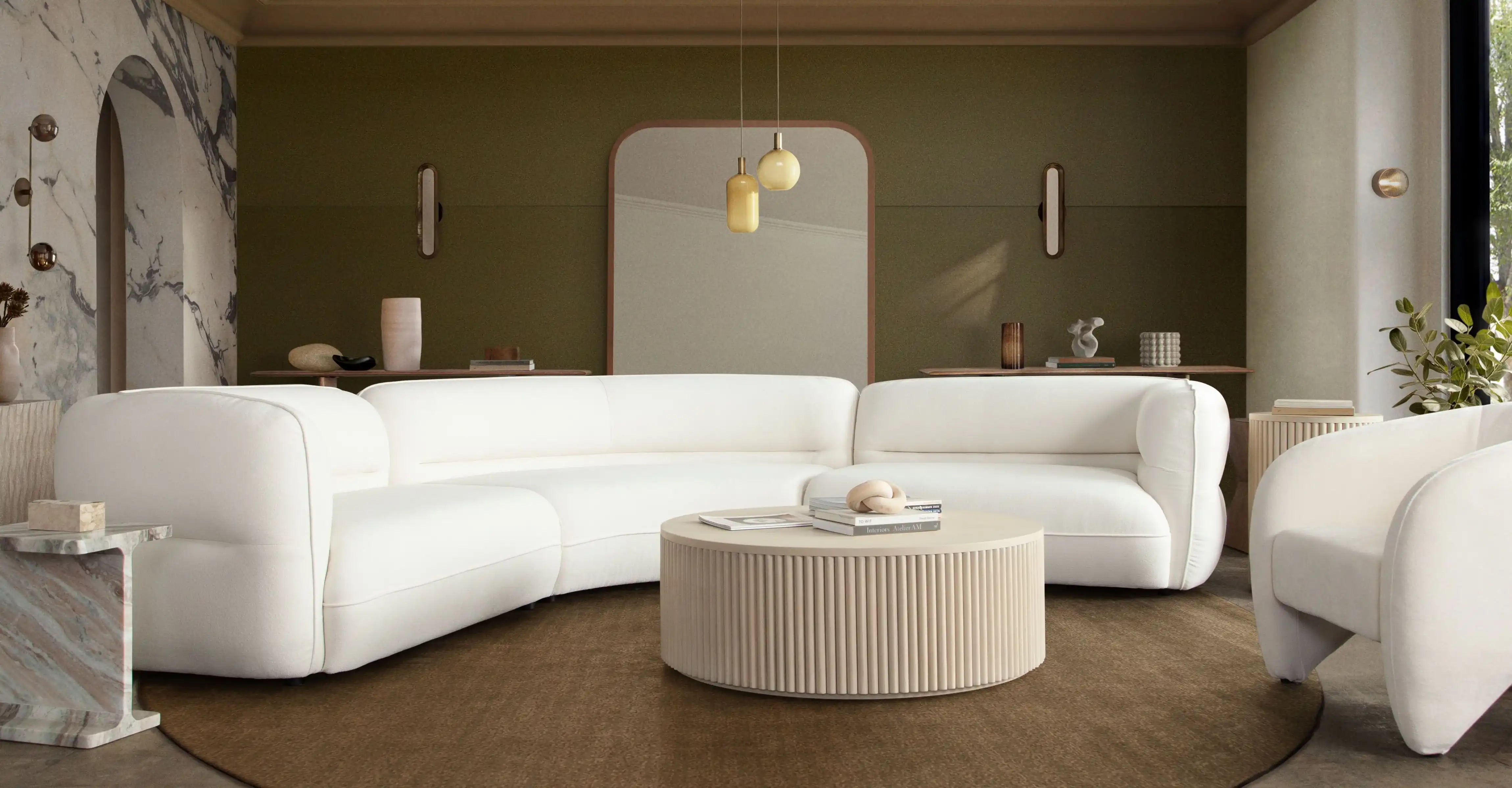 Micah Ivory Fabric 3pc Sectional
