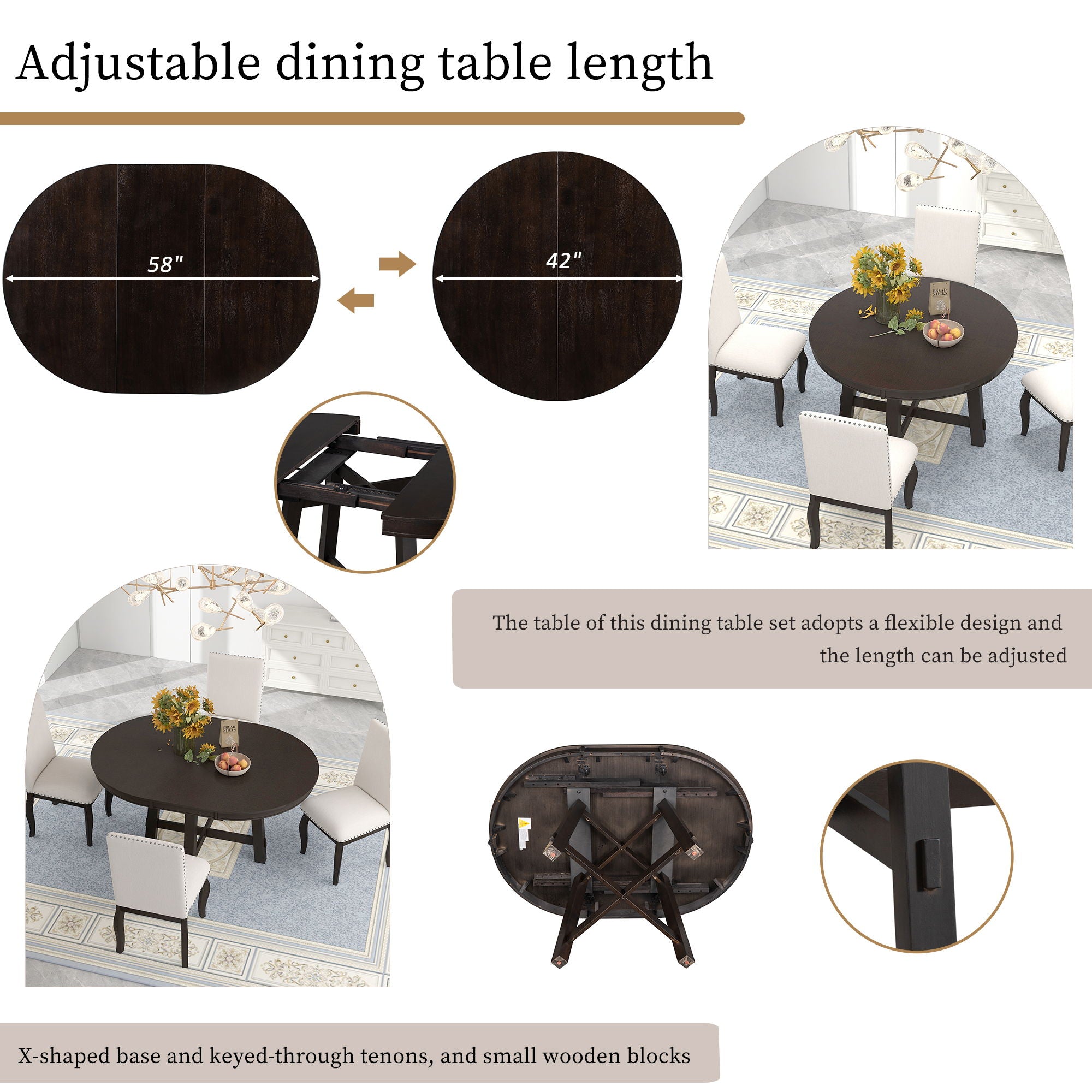 Gia - Round Extendable Dining Table With 16" Leaf Wood