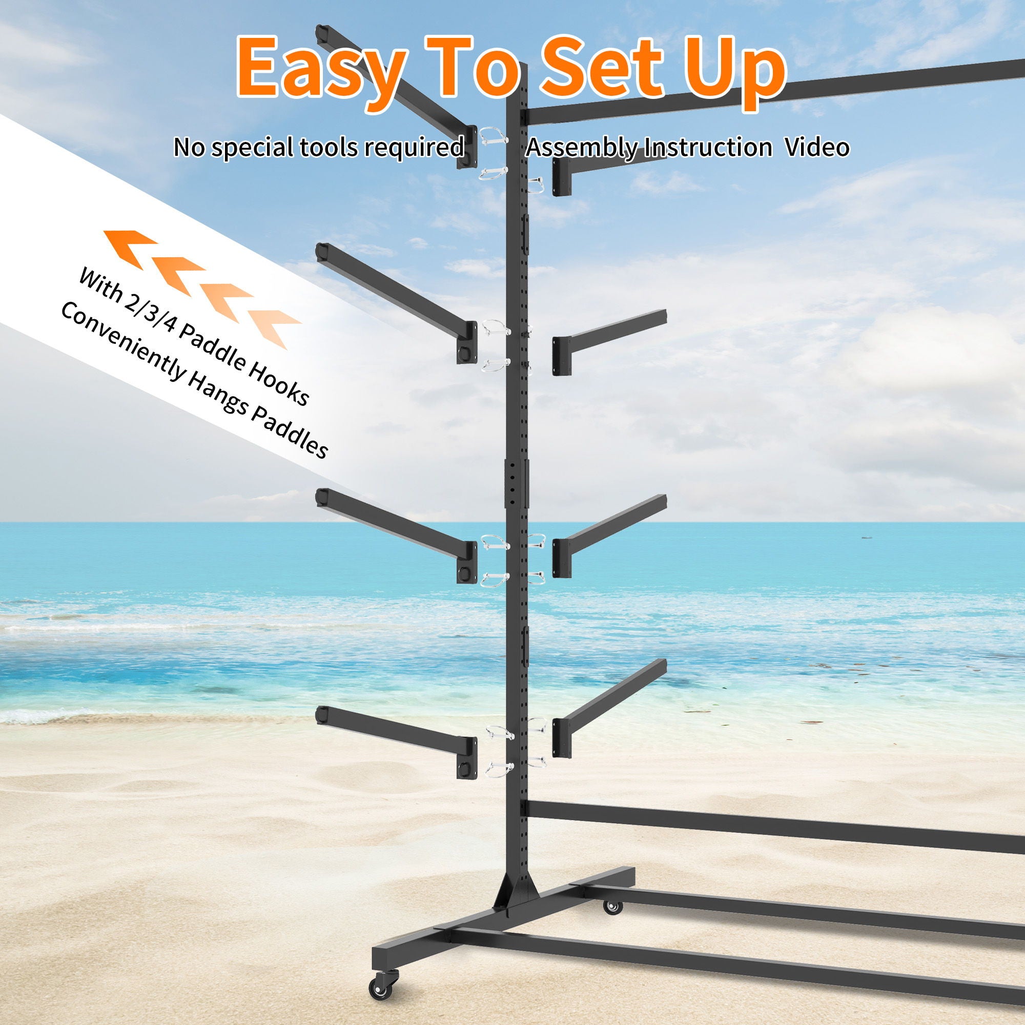 Freestanding Kayak Storage Rack With Lockable Wheels For Kayak, Canoe, Sup & Surfboard