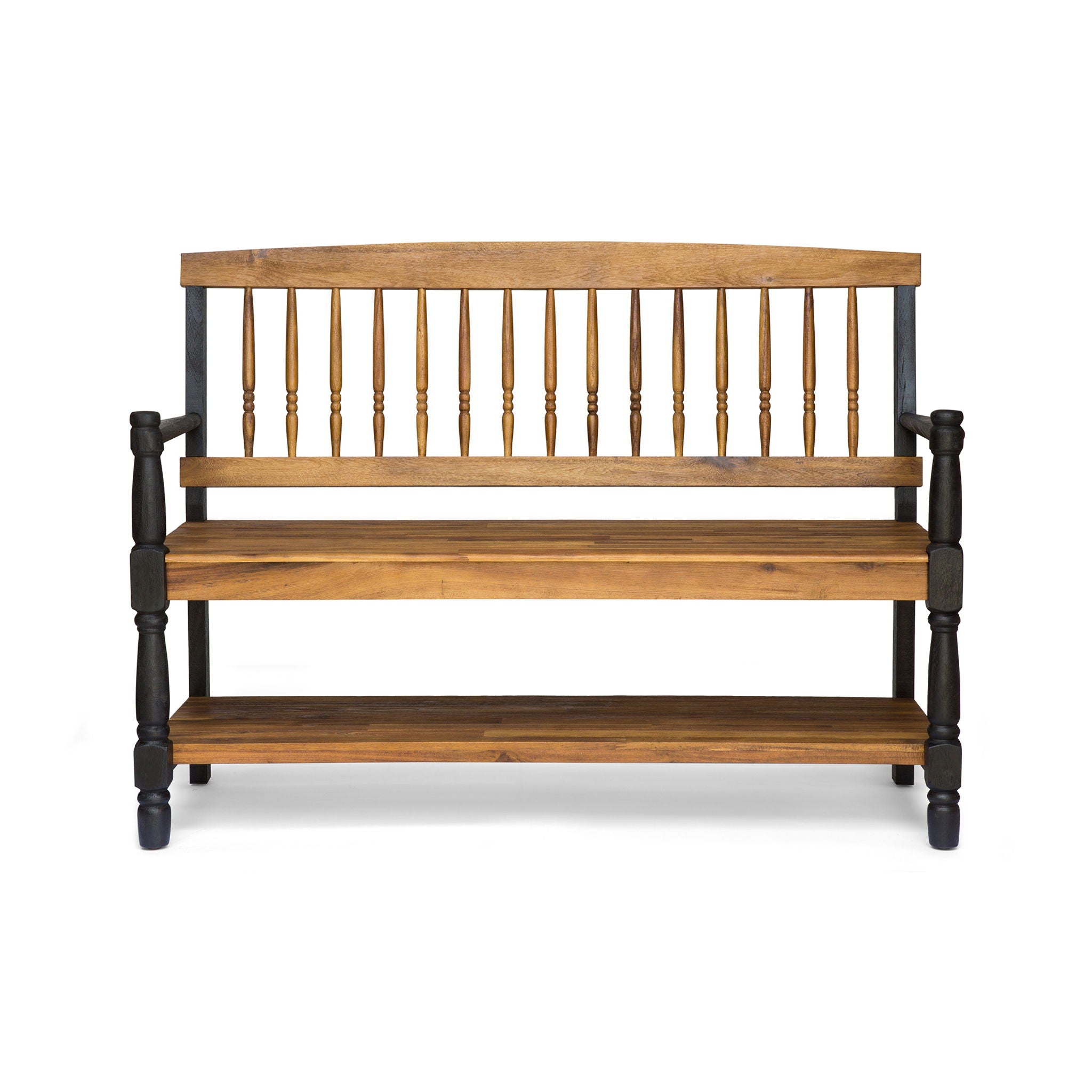 Slatted Bench With Built In Shelf