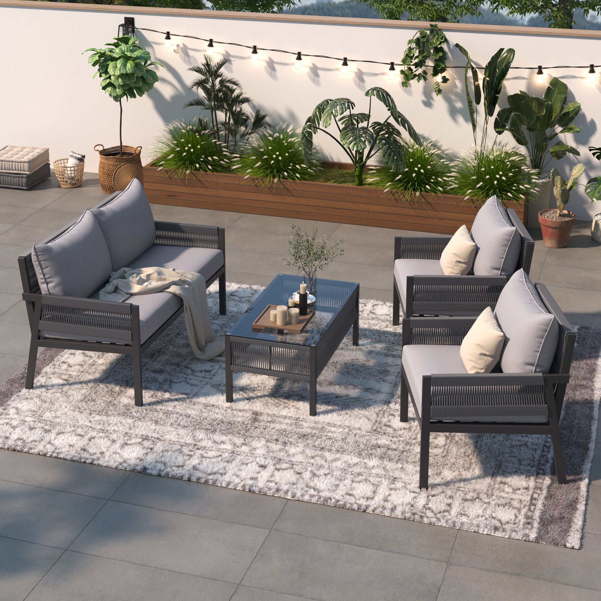 4-Piece Boho-Inspired Outdoor Rope Lounge Set