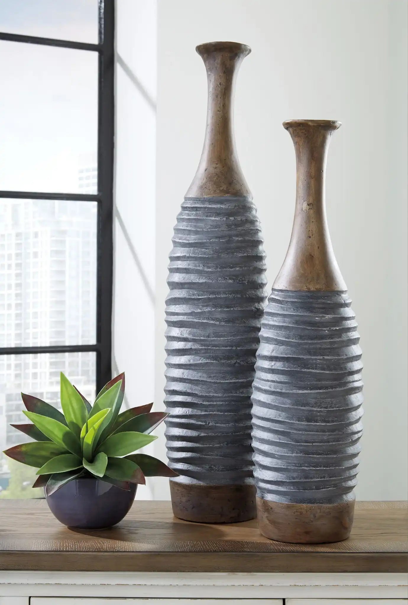Blayze - Vase Set (Set of 2) - Antique Gray / Brown
