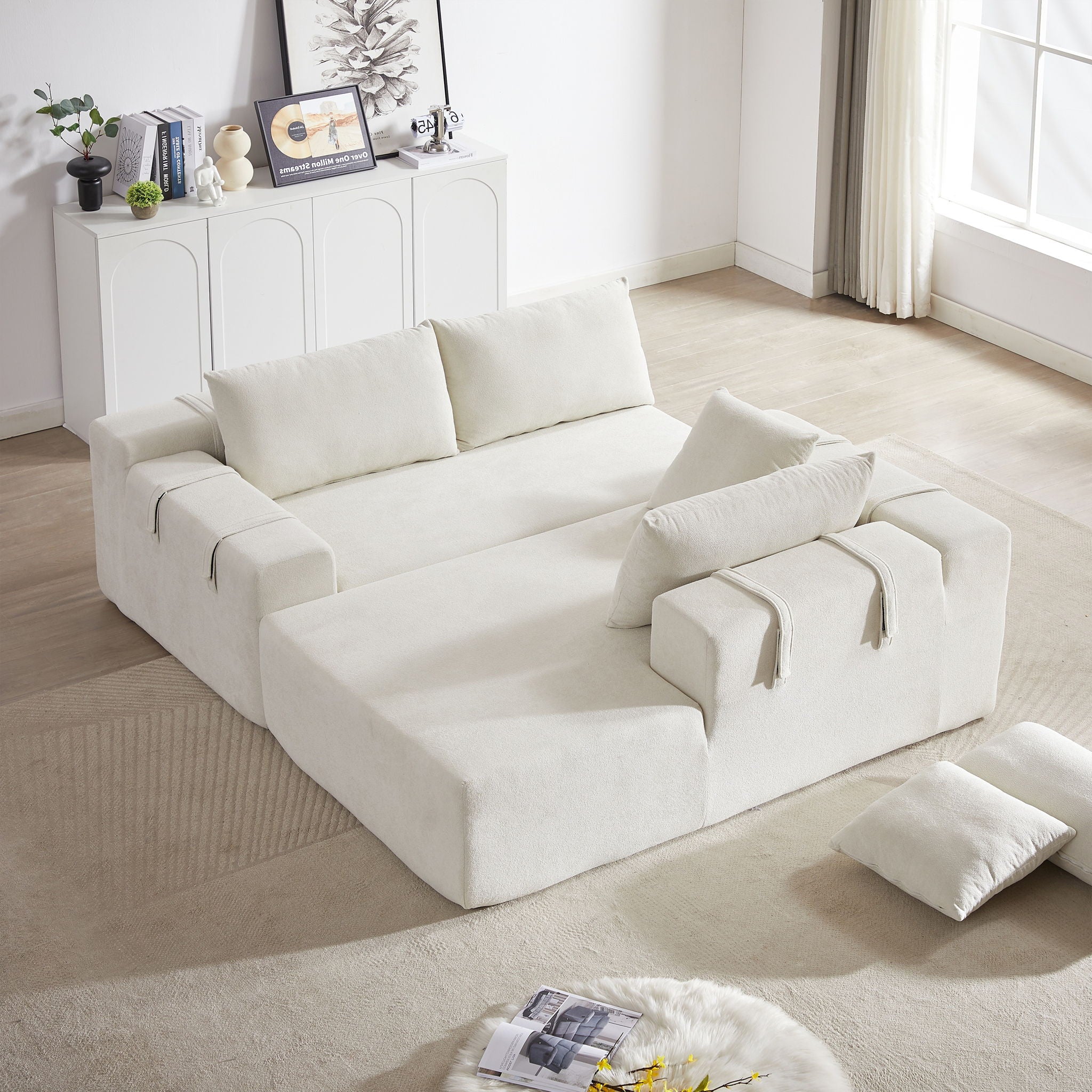 Modern Chenille Upholstered Sectional Sofa Couch Set With 6 Pillows,Free Combination