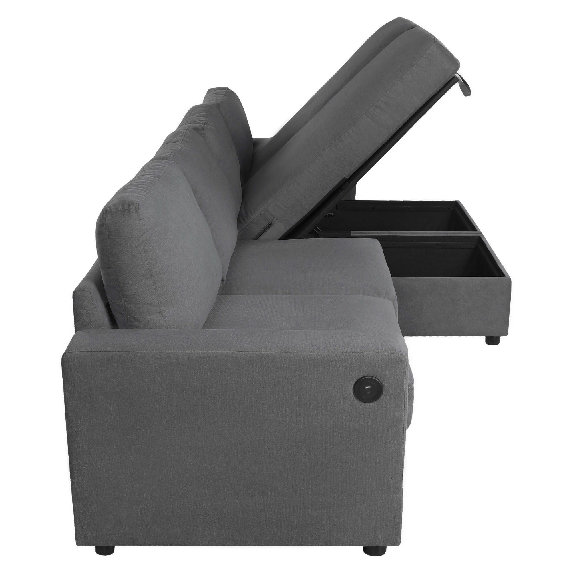 Convertible Sectional Sofa With Storage Chaise Lounges And USB Ports