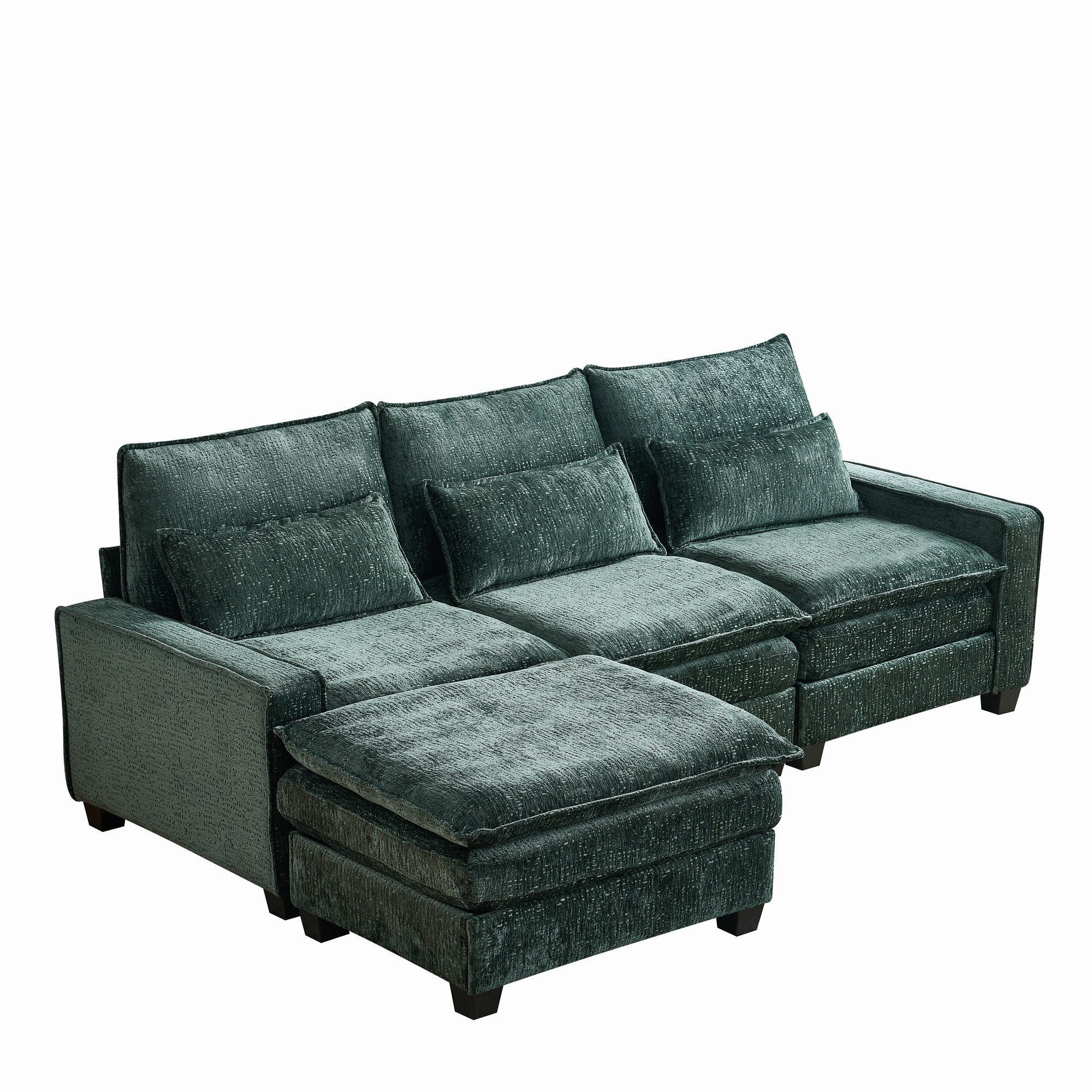 Modern Comfy Chenille L Shaped Sectional Sofa with Movable Ottoman