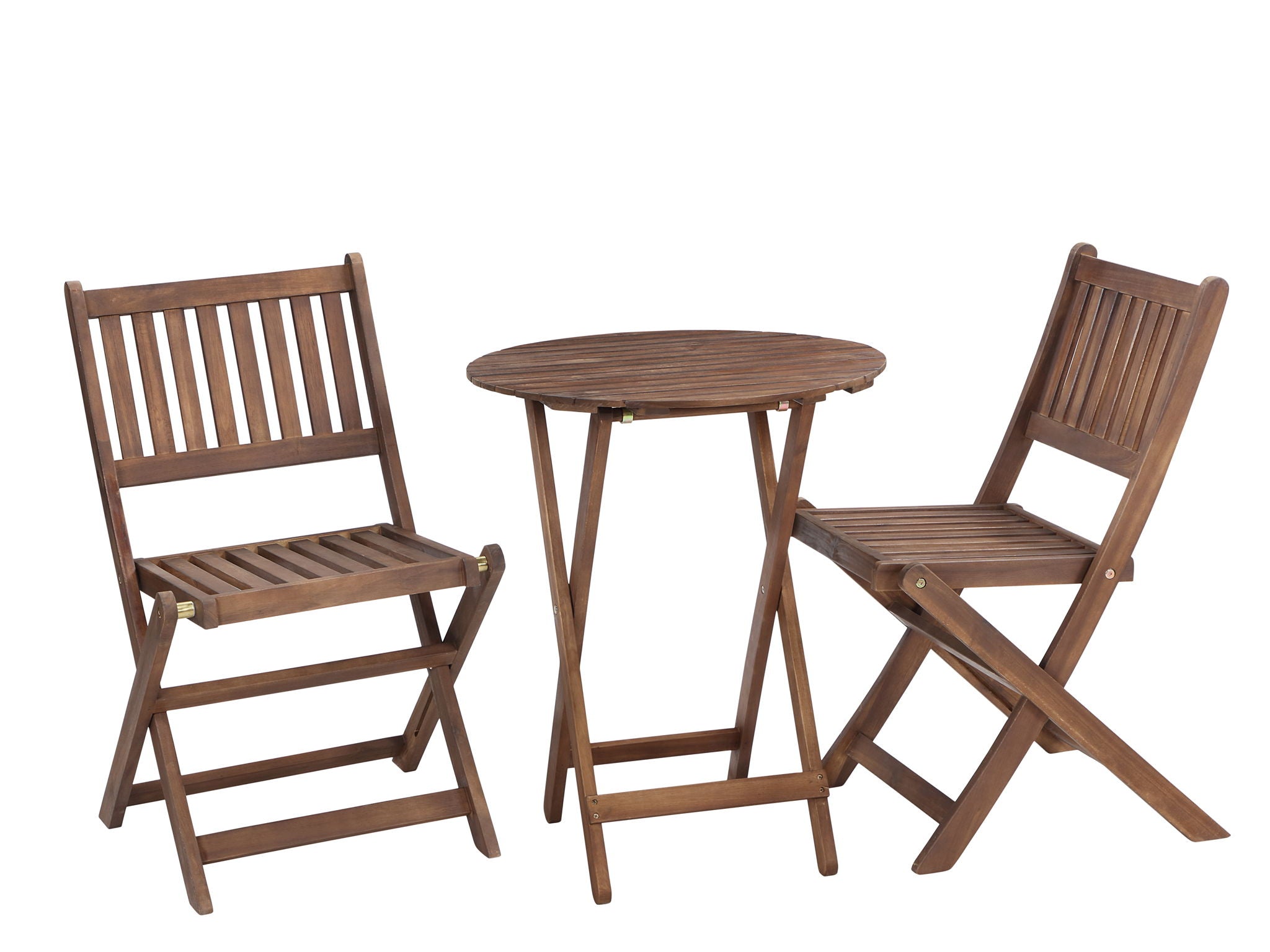 3 Piece Acacia Bistro Set, Folding Patio Furniture With 1 Coffee Table And 2 Foldable Chairs