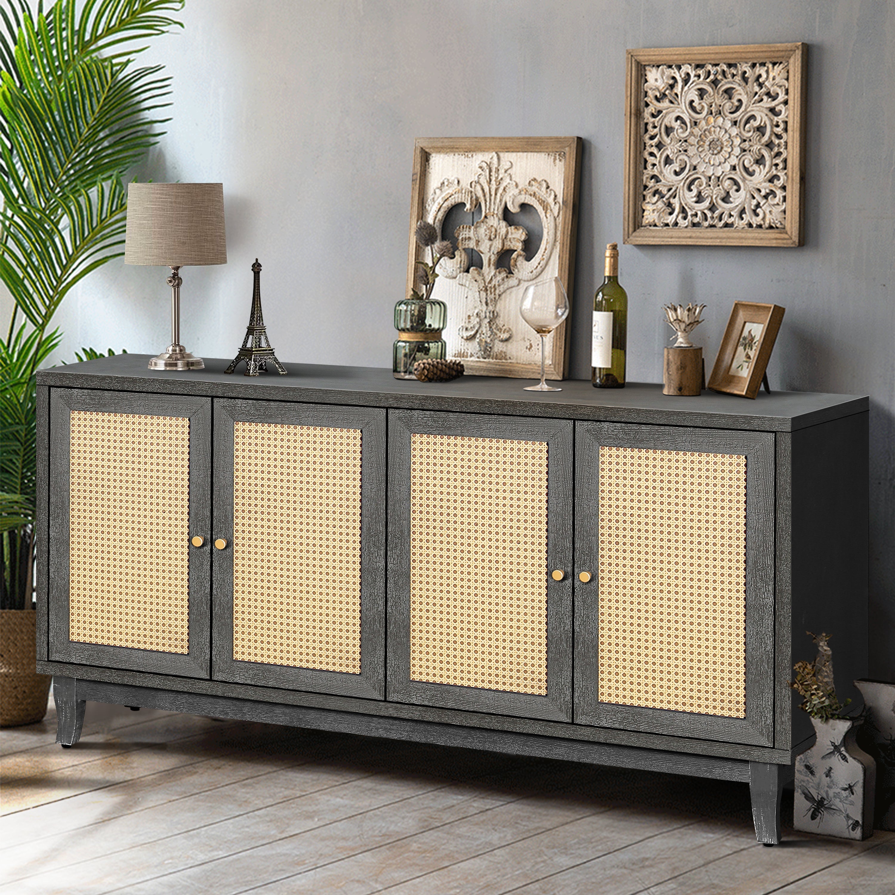 Opal Handcrafted Rattan-Door Wooden Sideboard