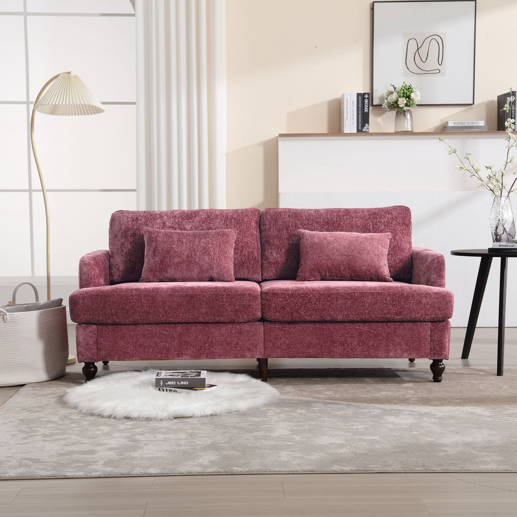 Mid Century Modern Chenille Fabric Loveseat Sofa, 2 Seat Upholstered Couch