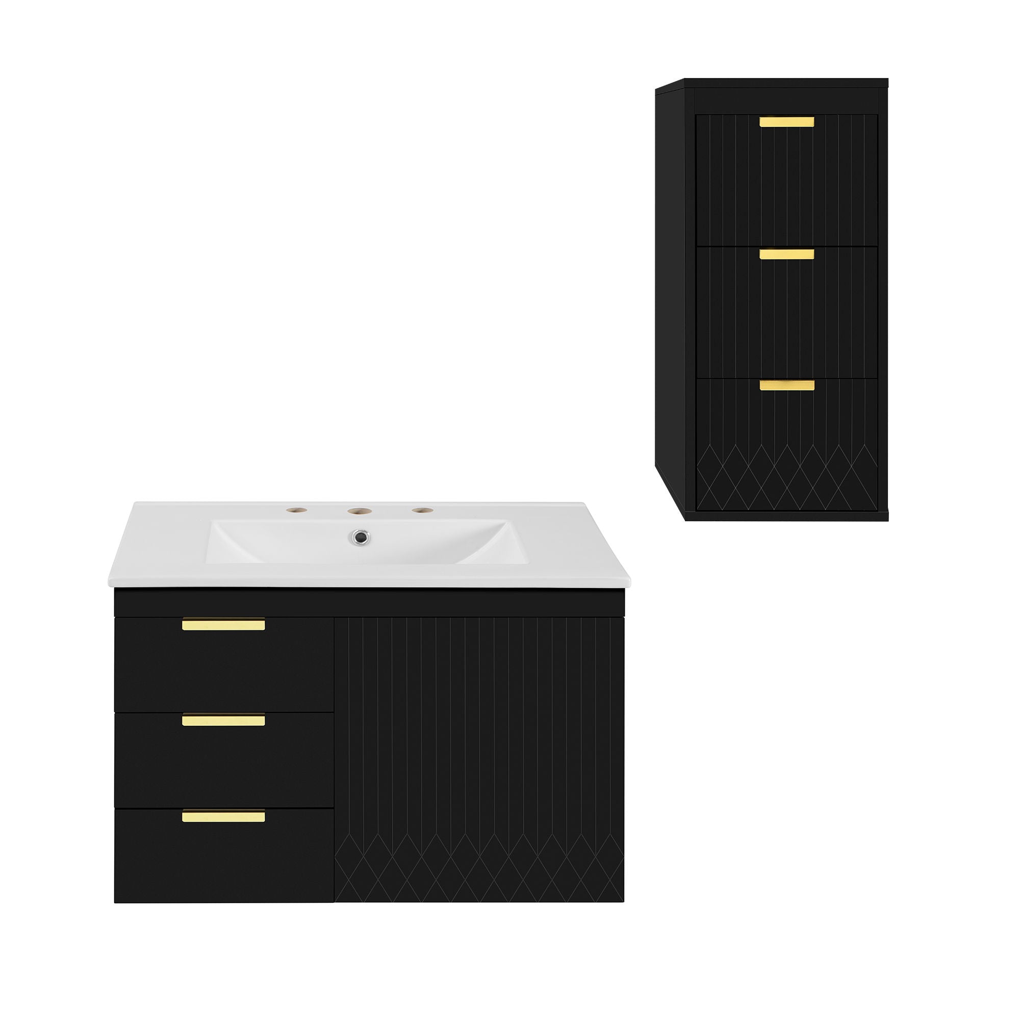 Wall Mounted Bathroom Cabinet With Side Cabinet Combo With Soft-Closing Doors And Drawers, Ceramic Sink