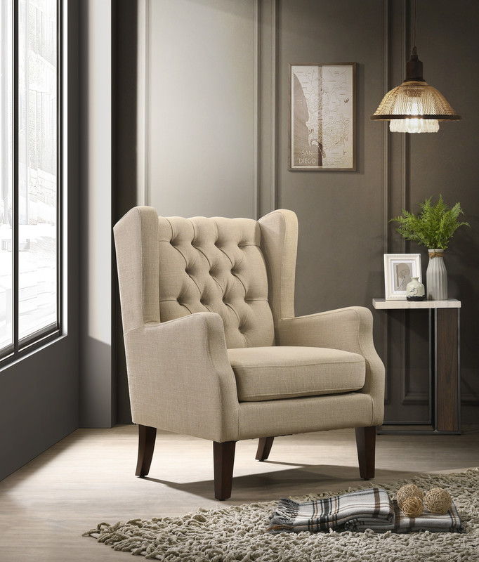 Irwin - Linen Button Tufted Wingback Chair - Best Buy Furniture