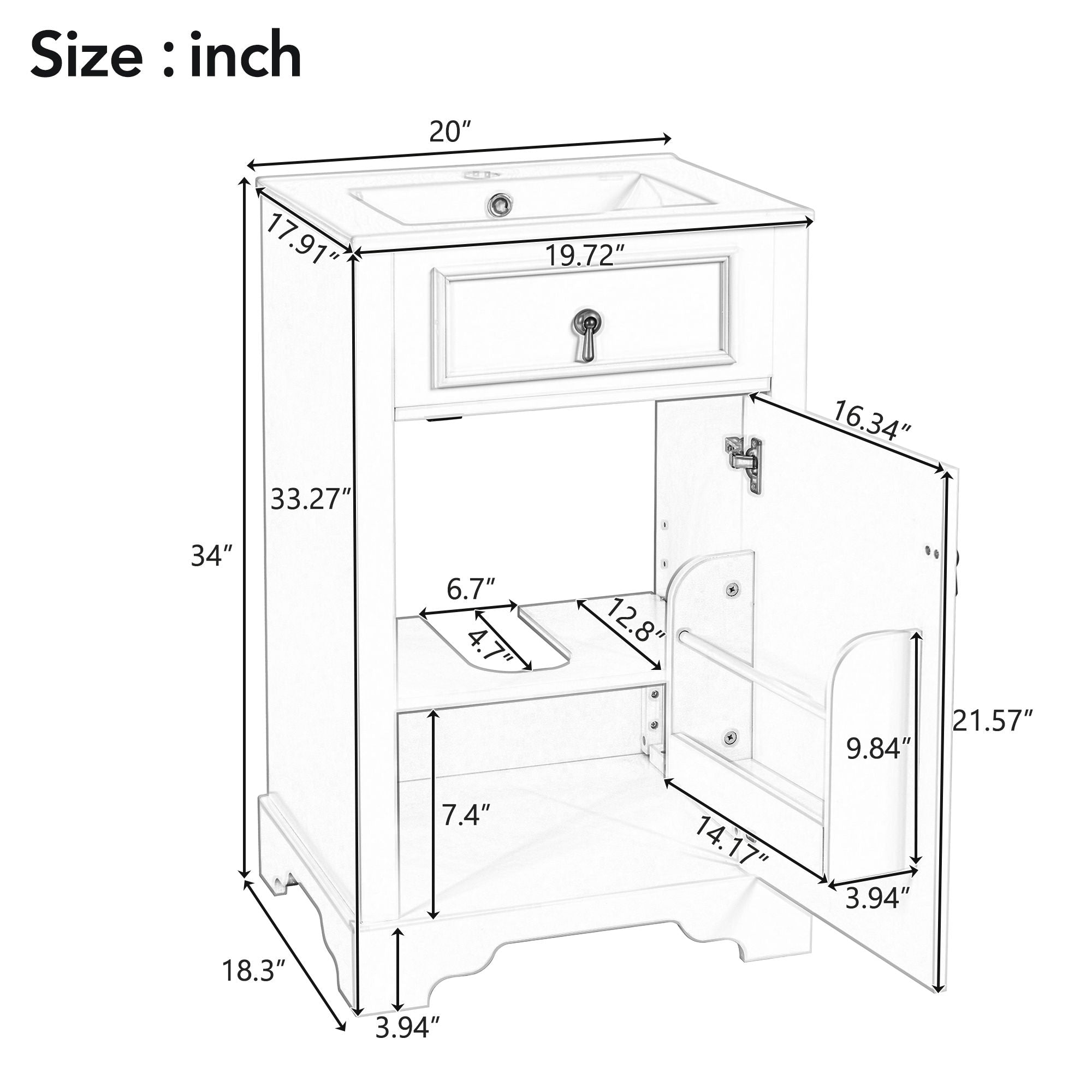 Bathroom Vanity With Ceramic Sink, Soft Close Door, Adjustable Shelf, And Storage Rack - Gray