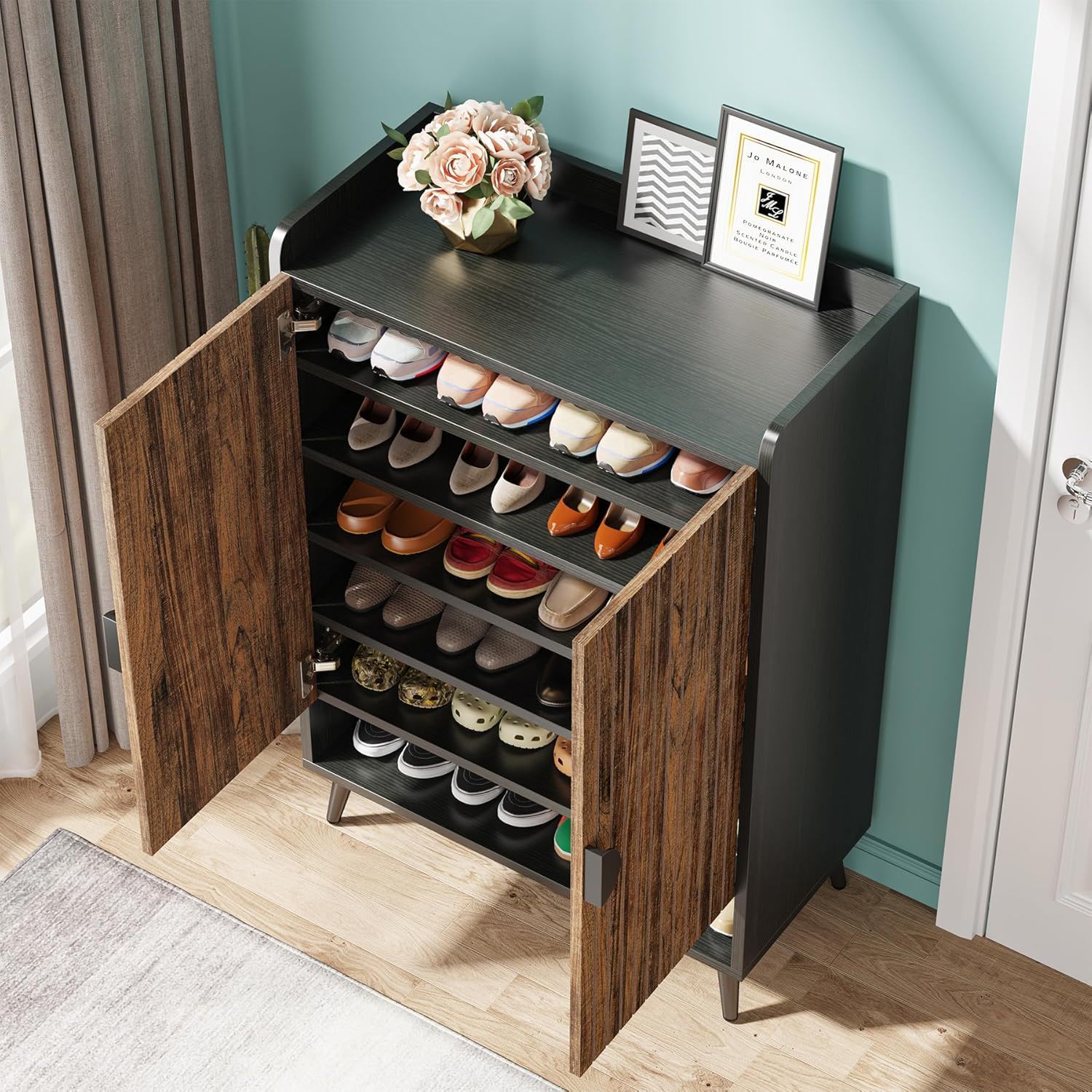 Shoe Cabinet With Doors, 7 Tier Storage Organizer