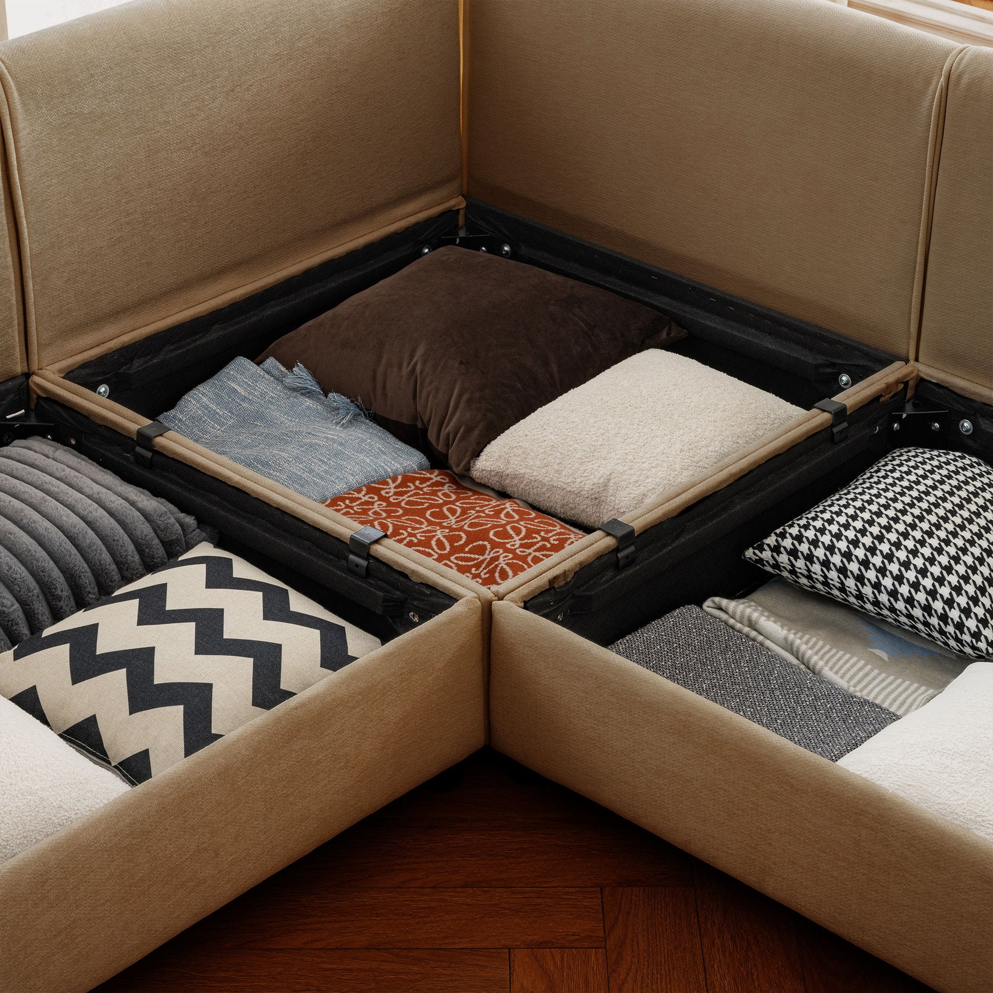 Stylish Chenille Sofa With Storage Seat And Cylindrical Backrest - Best Buy Furniture