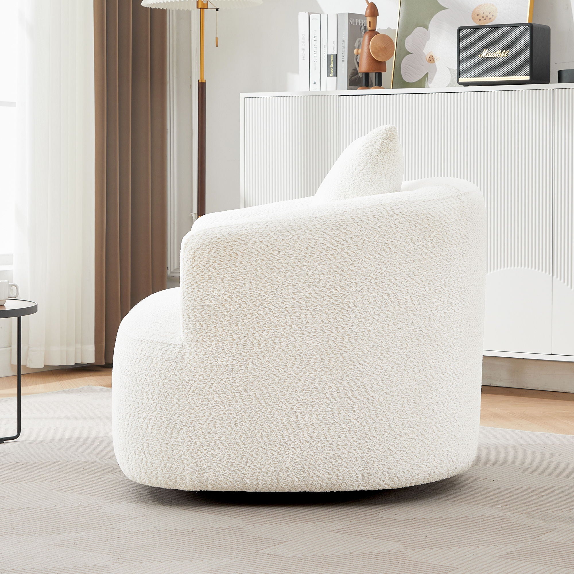 360° Swivel Barrel Sofa Chair With Throw Pillow, Chenille Upholstered Accent Chair