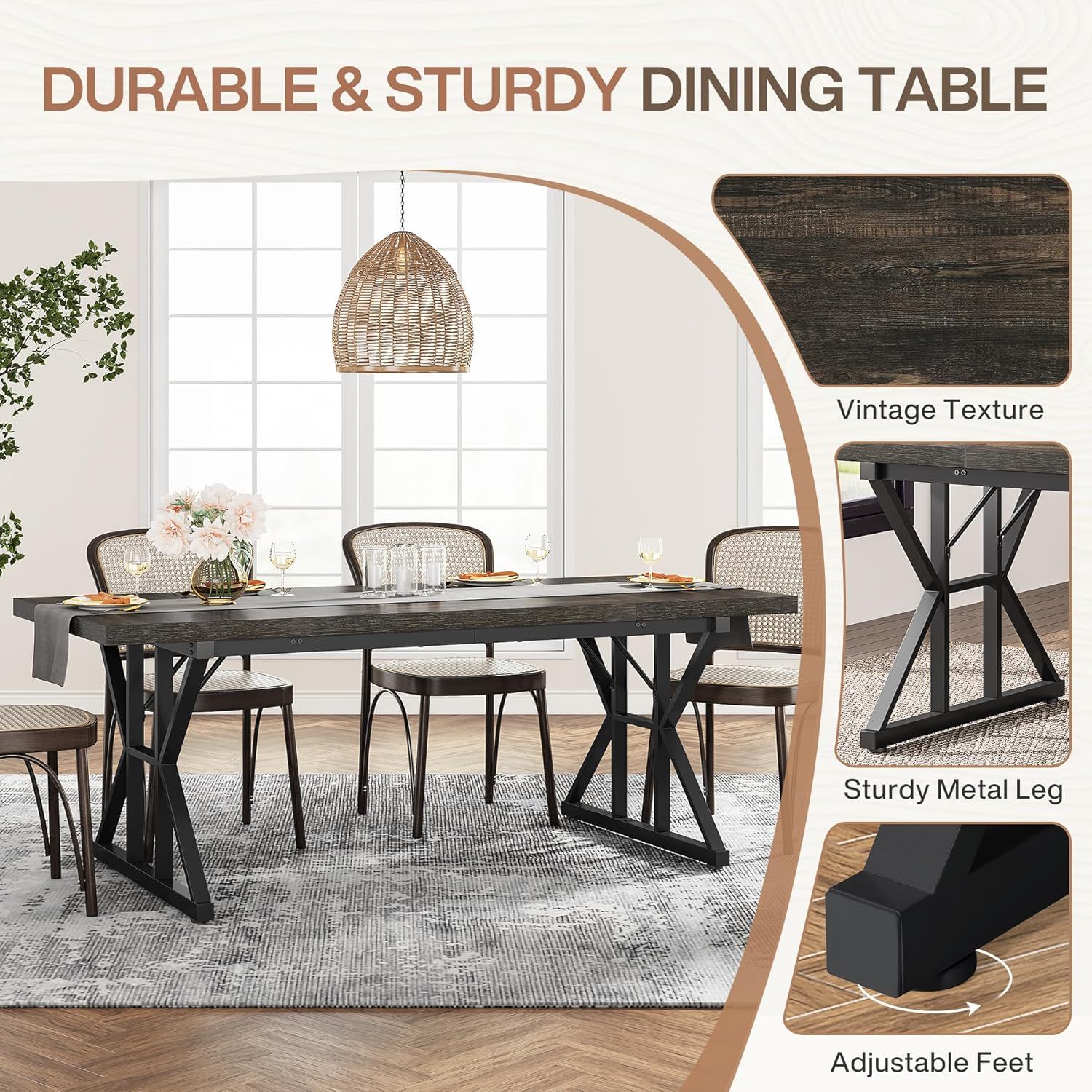 Rectangular Dining Table With X Trestle Metal Legs