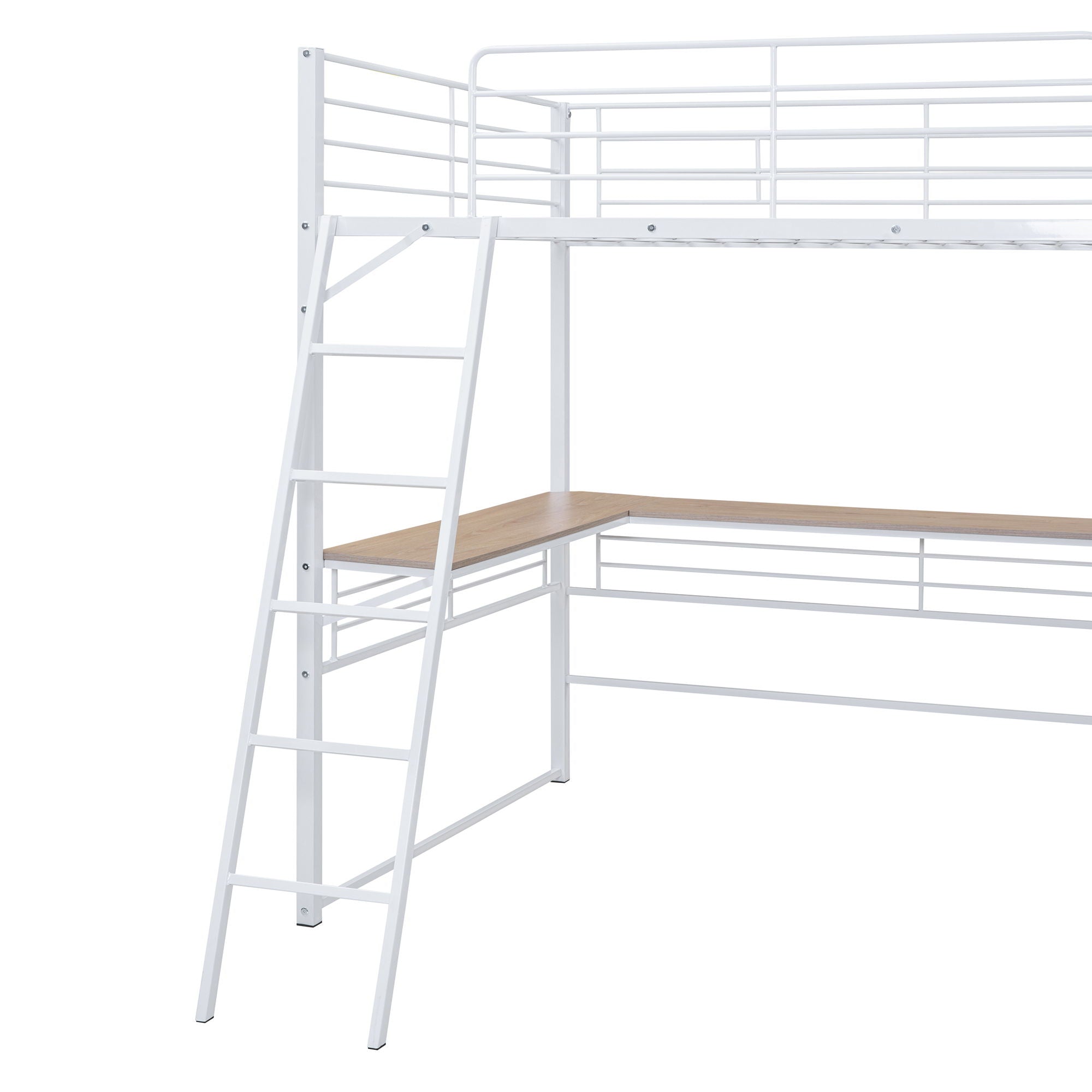 Loft Bed & 3 Layers Of Shelves And L-Shaped Desk