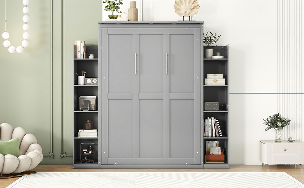 Wall Murphy Bed With Shelves And LED Lights