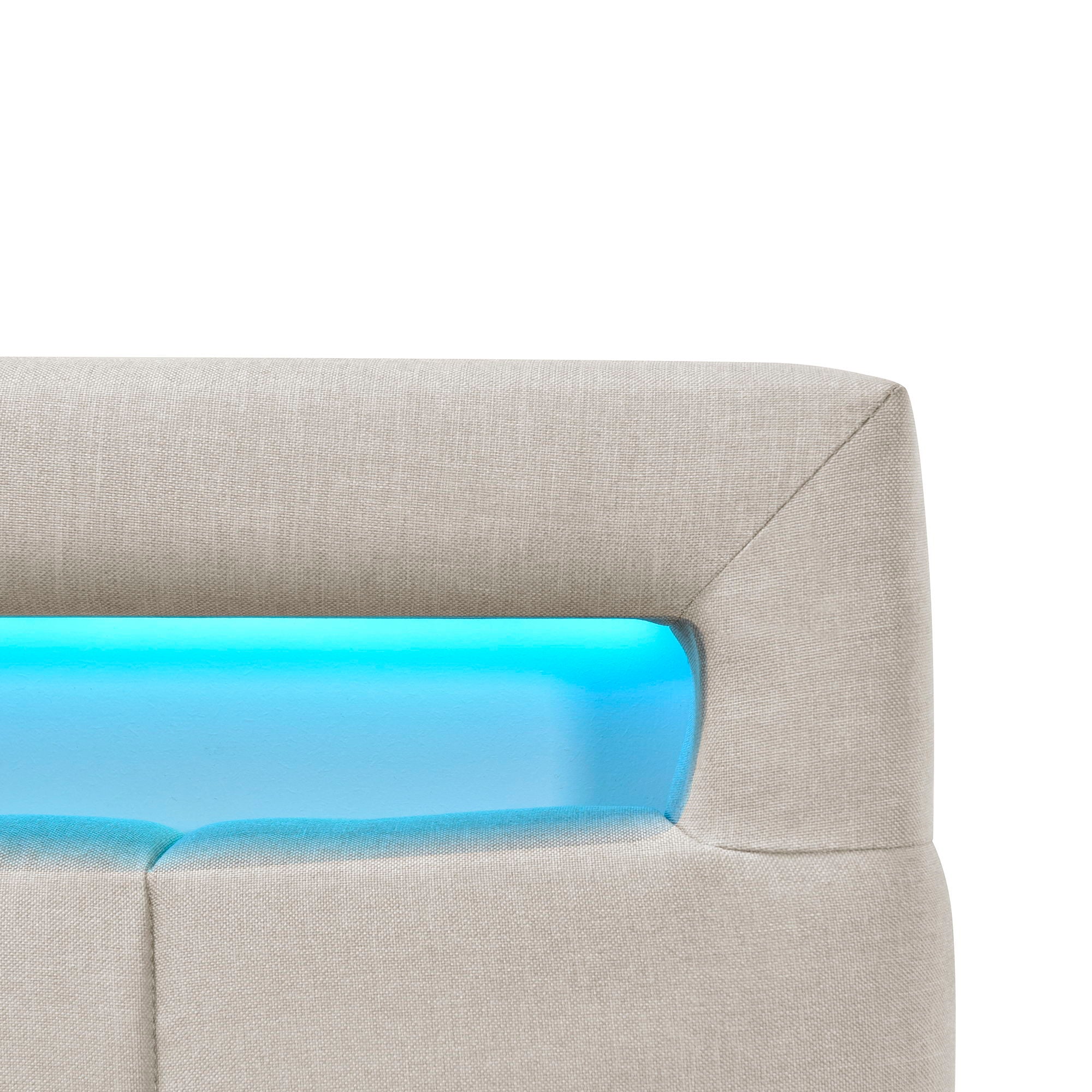 Upholstered Platform Bed With LED Frame, With Trundle And 2 Drawers